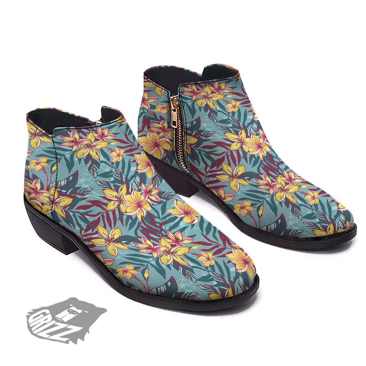 Plumeria Frangipani Tropical Print Pattern Ankle Boots-grizzshop