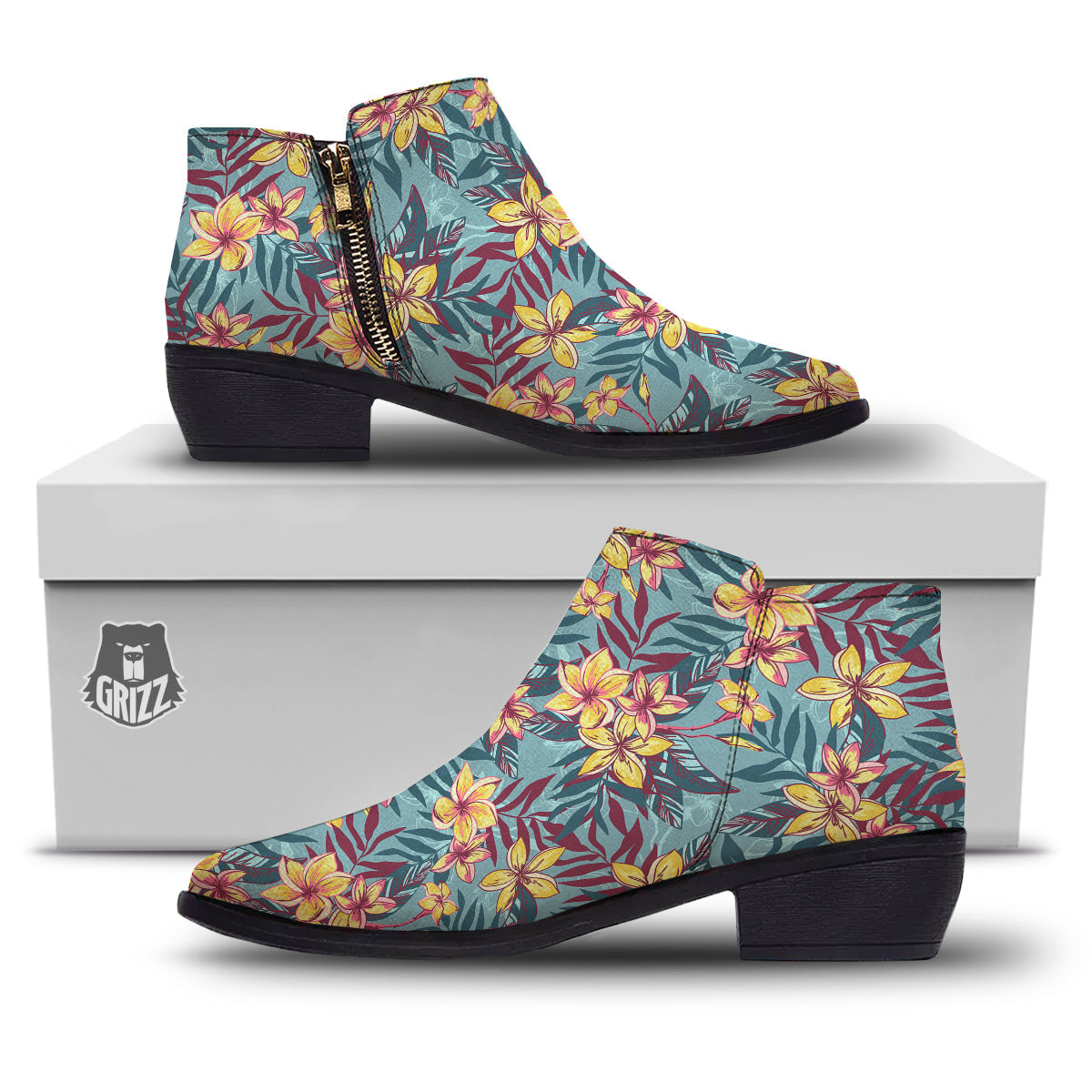 Plumeria Frangipani Tropical Print Pattern Ankle Boots-grizzshop