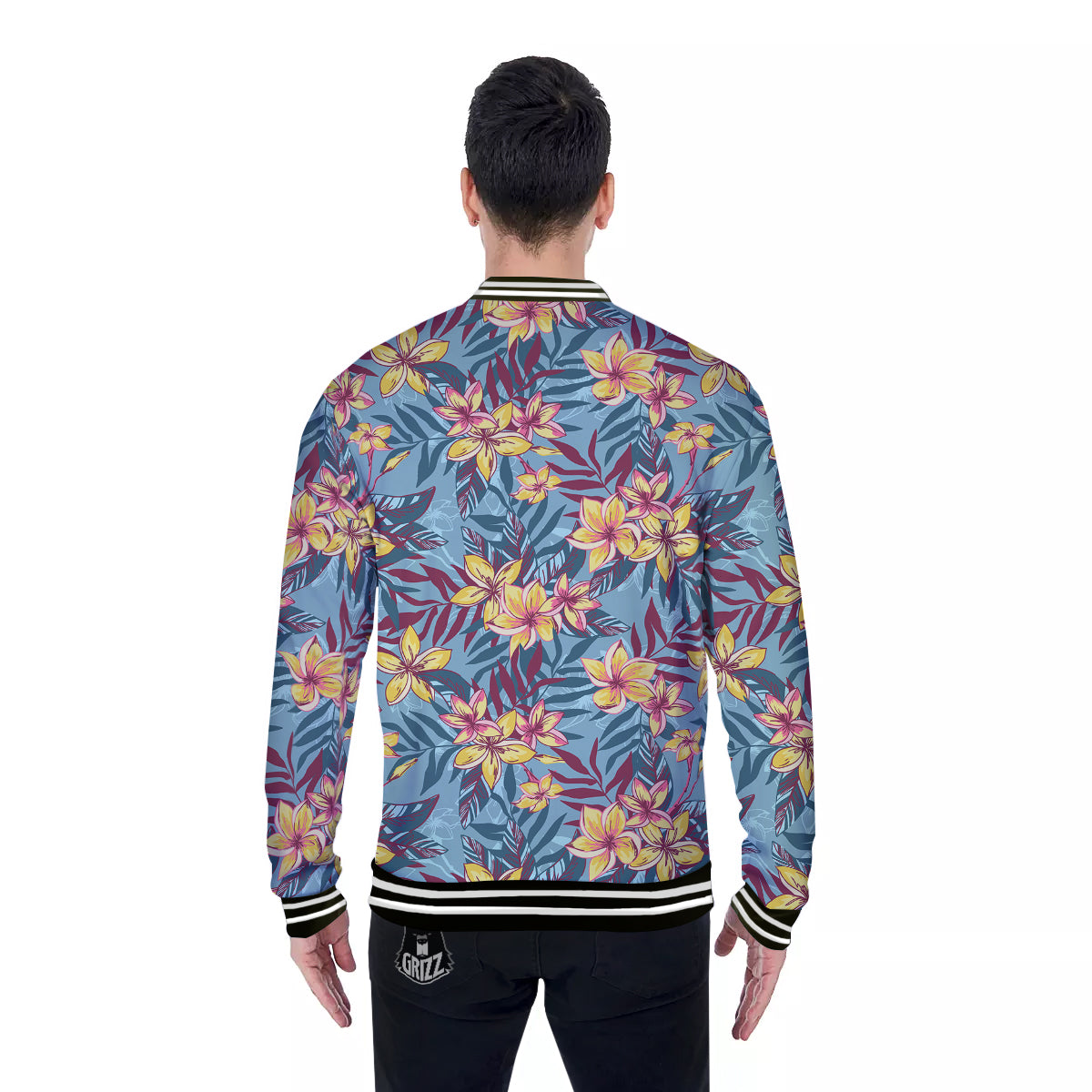 Plumeria Frangipani Tropical Print Pattern Baseball Jacket-grizzshop
