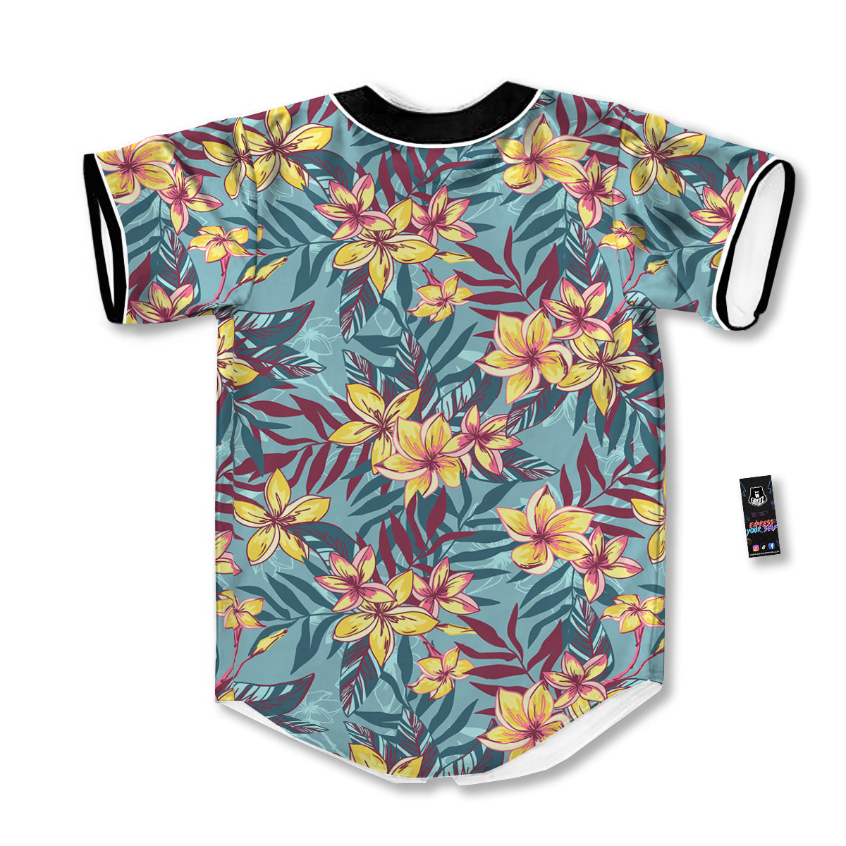 Plumeria Frangipani Tropical Print Pattern Baseball Jersey-grizzshop
