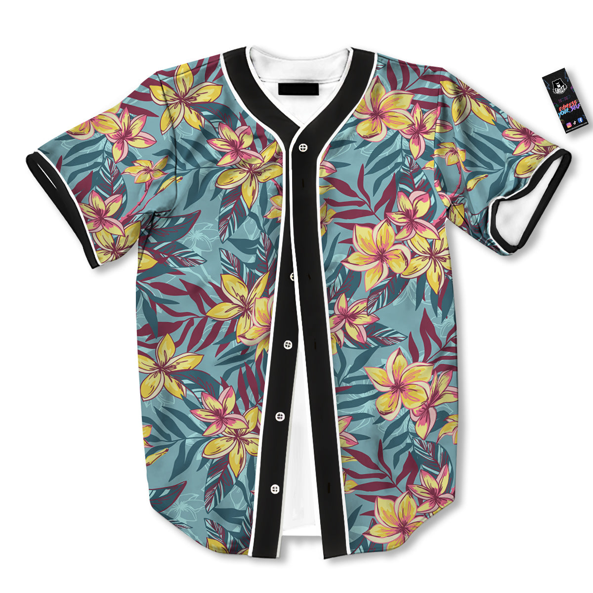 Plumeria Frangipani Tropical Print Pattern Baseball Jersey-grizzshop
