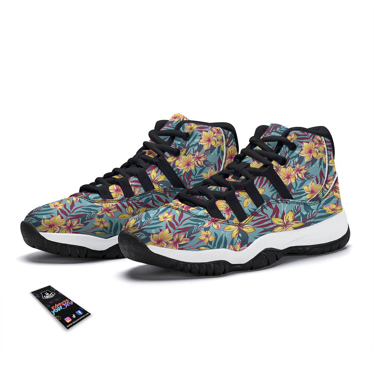 Plumeria Frangipani Tropical Print Pattern Black Bball Shoes-grizzshop