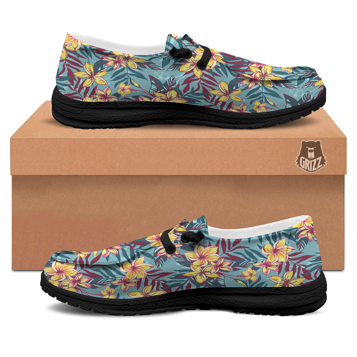 Plumeria Frangipani Tropical Print Pattern Black Loafers-grizzshop