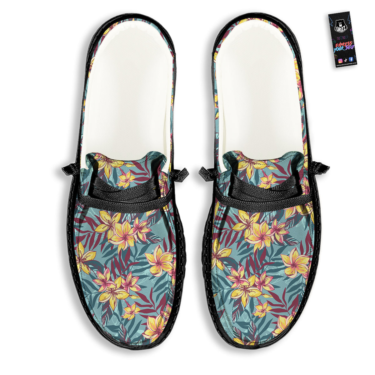 Plumeria Frangipani Tropical Print Pattern Black Loafers-grizzshop