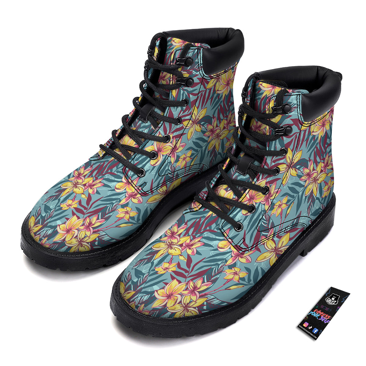 Plumeria Frangipani Tropical Print Pattern Boots-grizzshop