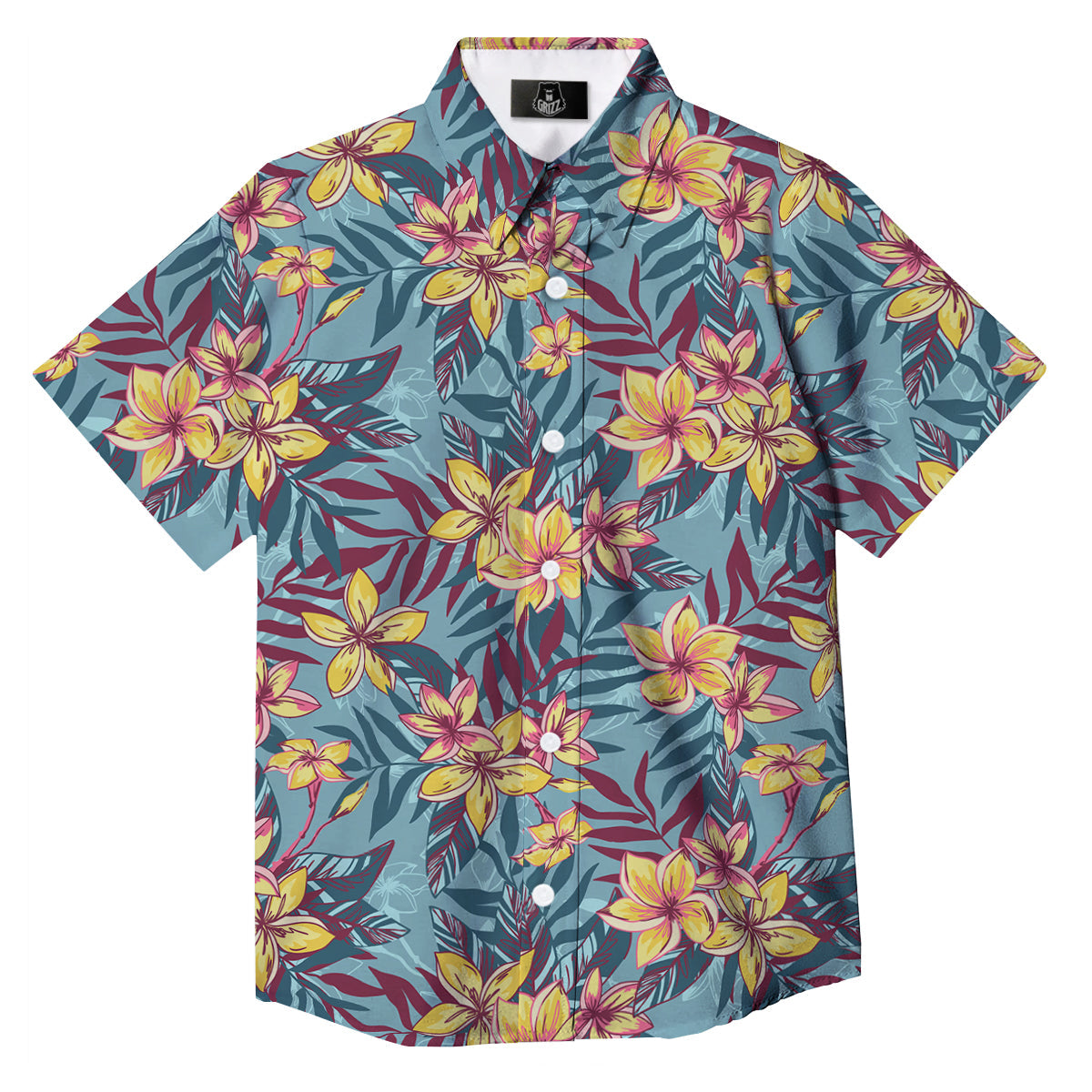 Plumeria Frangipani Tropical Print Pattern Button Up Shirt-grizzshop