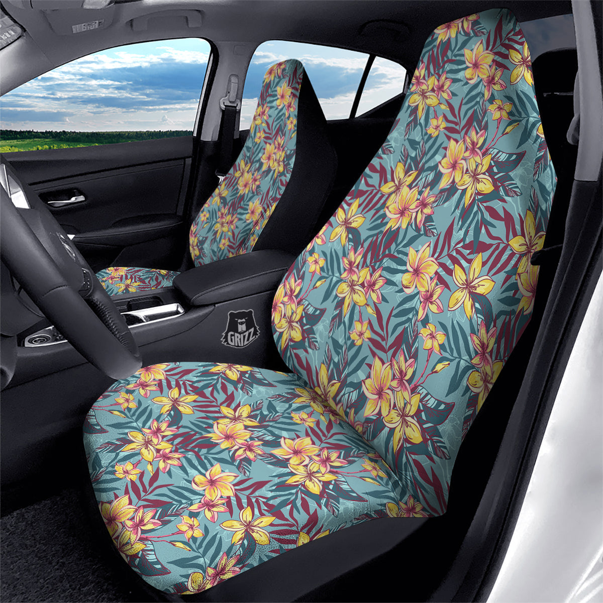 Plumeria Frangipani Tropical Print Pattern Car Seat Covers-grizzshop