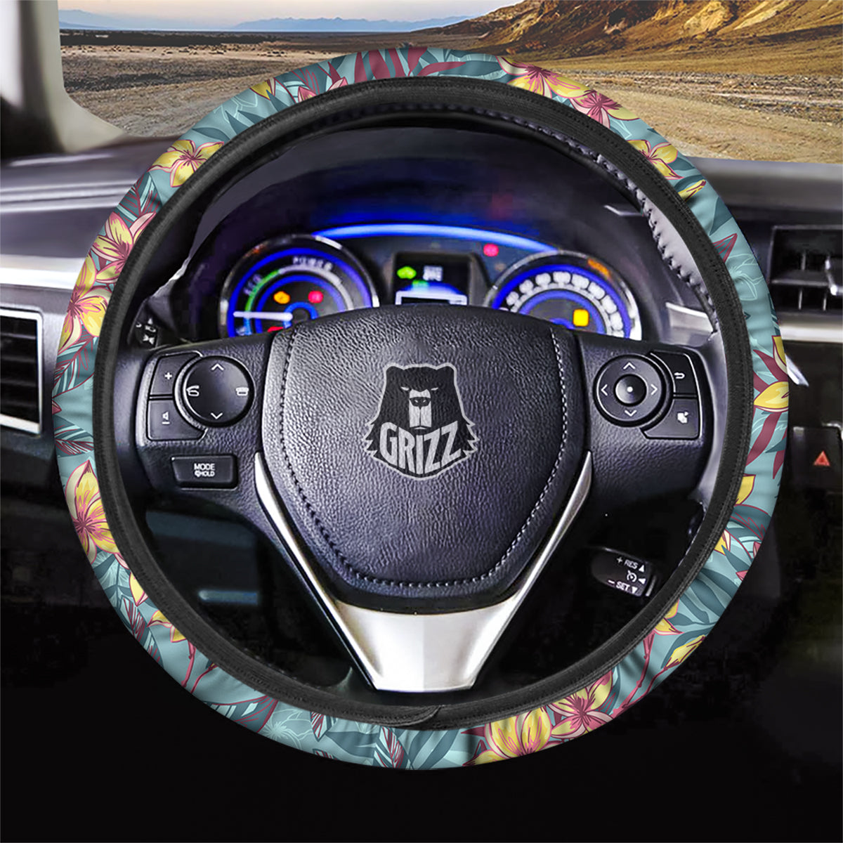 Plumeria Frangipani Tropical Print Pattern Car Steering Wheel Cover-grizzshop