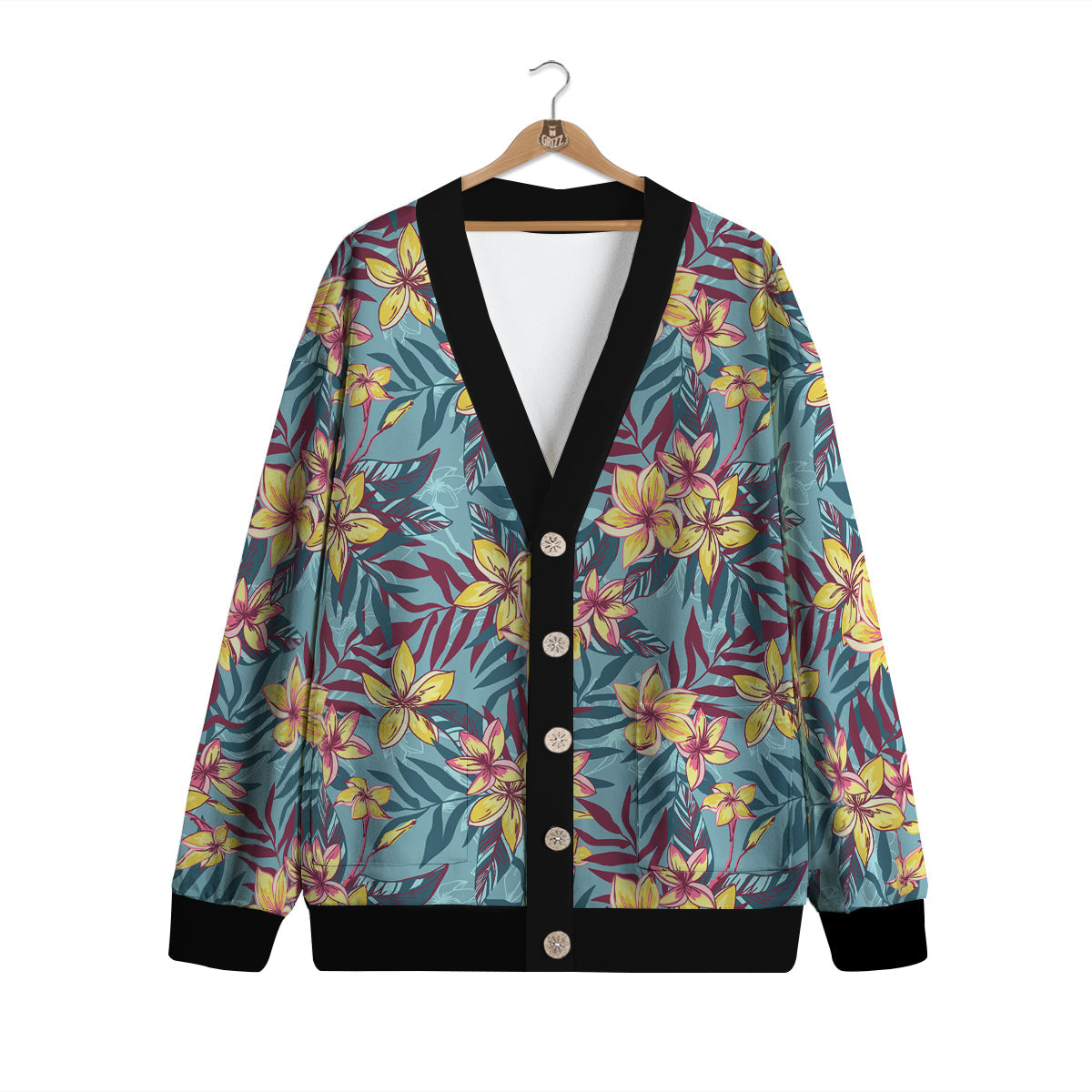 Plumeria Frangipani Tropical Print Pattern Cardigan-grizzshop