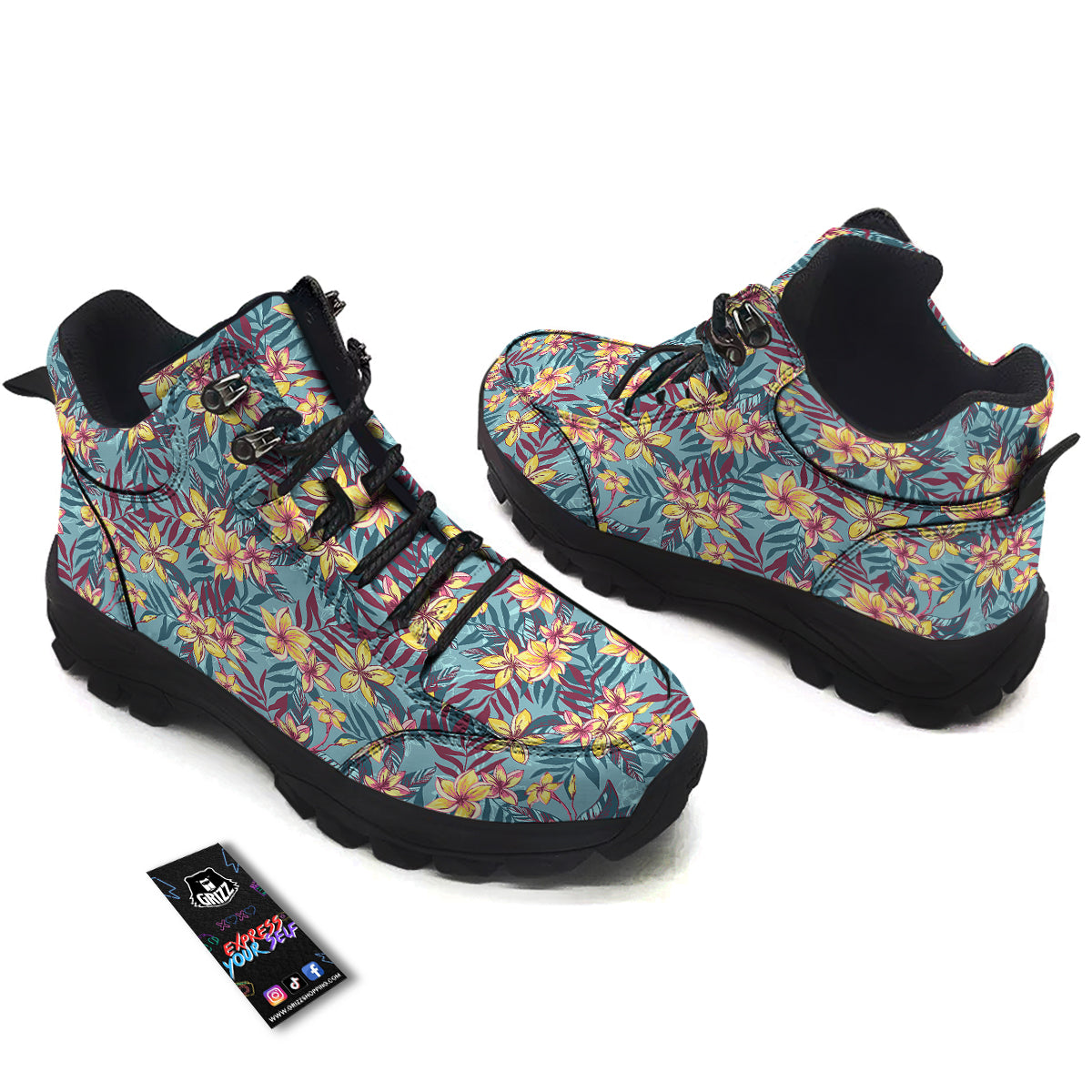 Plumeria Frangipani Tropical Print Pattern Hiking Shoes-grizzshop