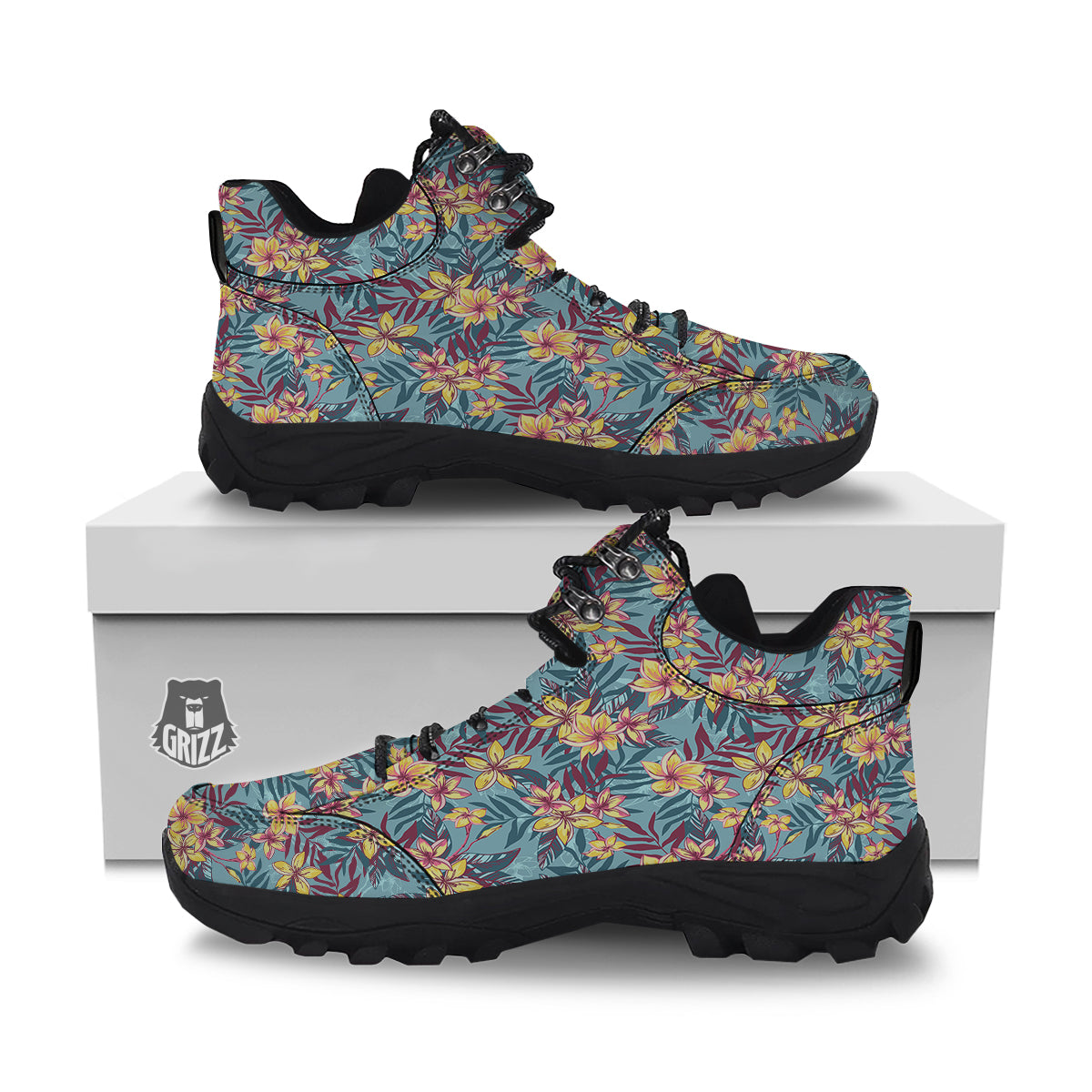 Plumeria Frangipani Tropical Print Pattern Hiking Shoes-grizzshop