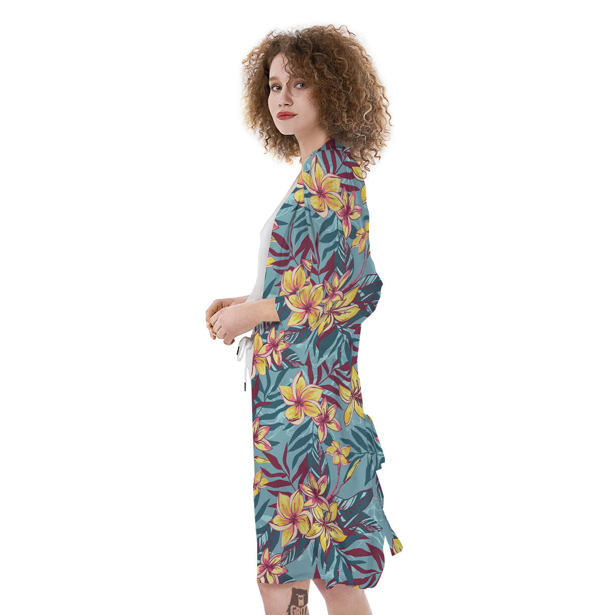 Plumeria Frangipani Tropical Print Pattern Kimono-grizzshop