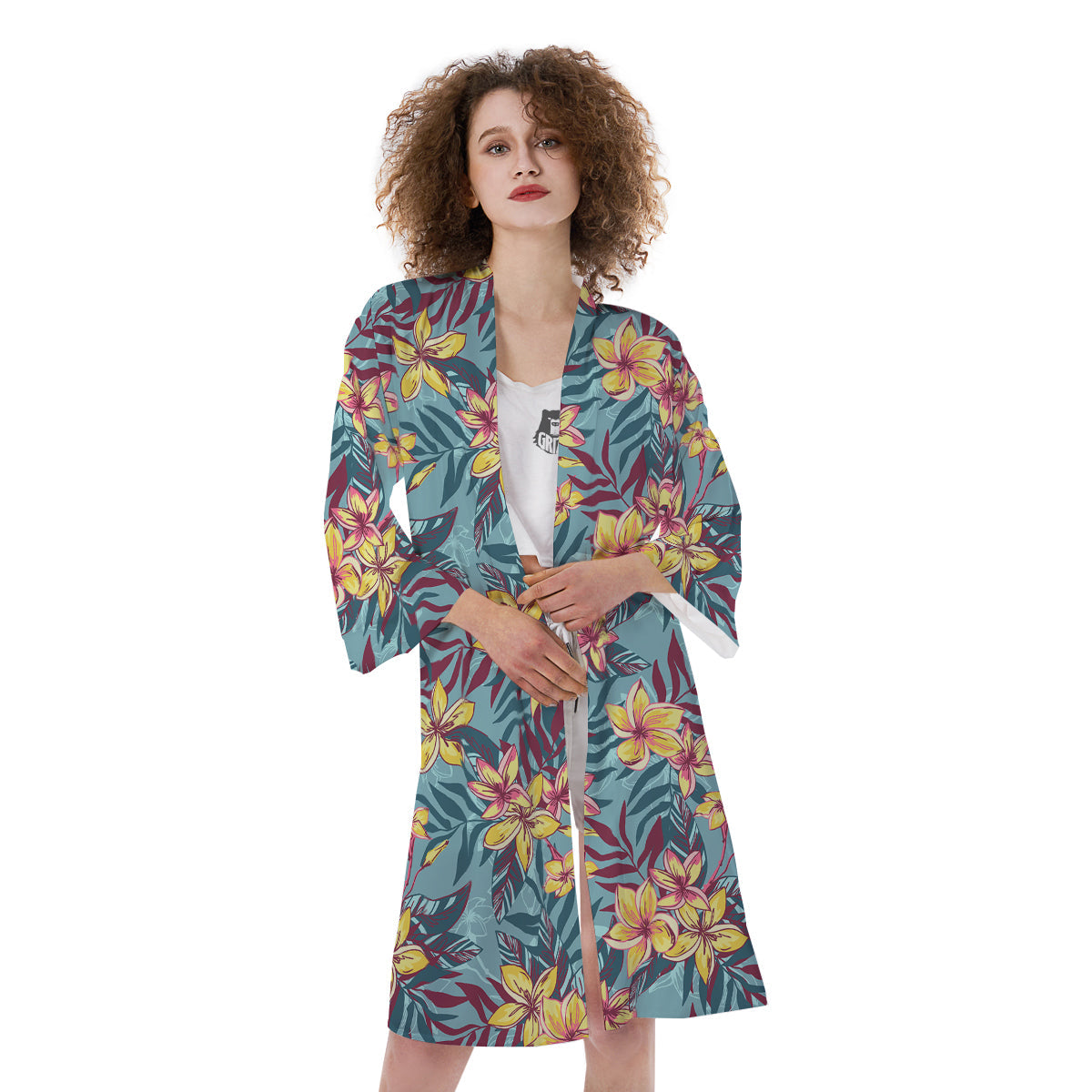 Plumeria Frangipani Tropical Print Pattern Kimono-grizzshop