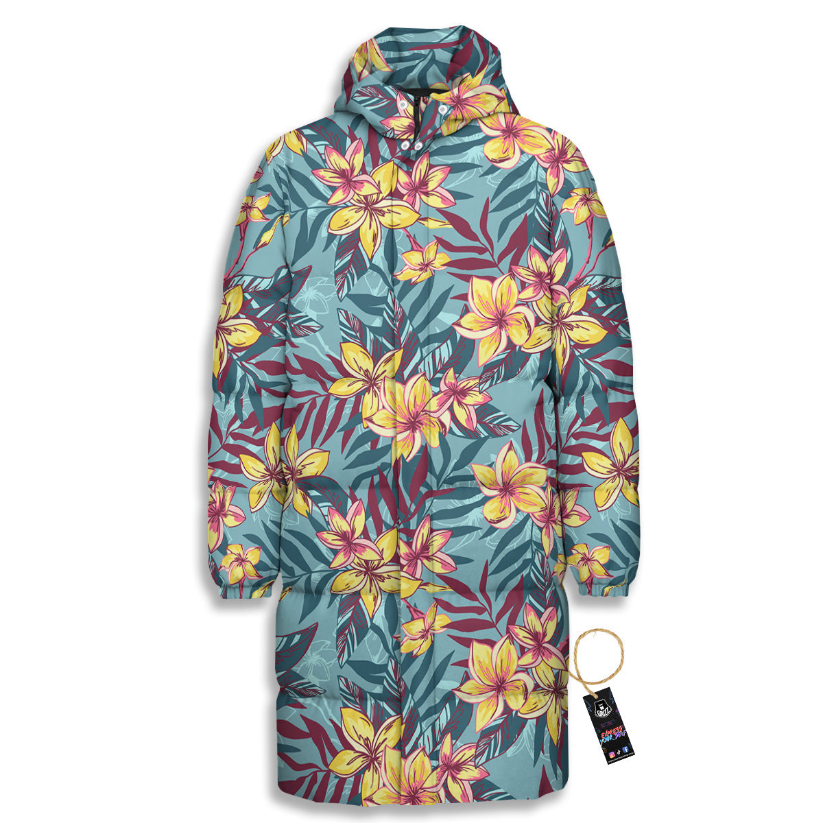 Plumeria Frangipani Tropical Print Pattern Long Down Jacket-grizzshop