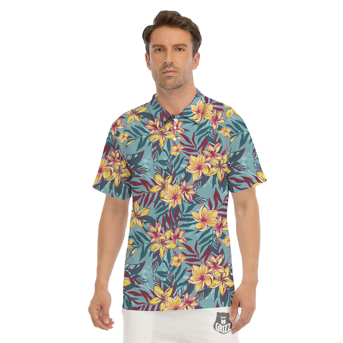 Plumeria Frangipani Tropical Print Pattern Men's Golf Shirts-grizzshop