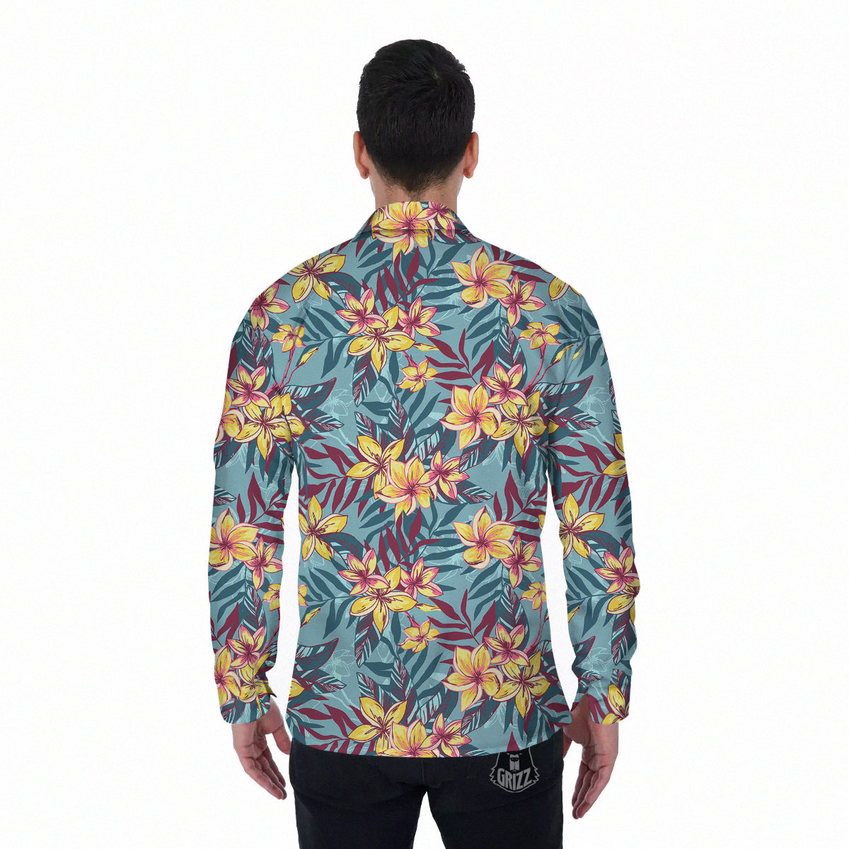 Plumeria Frangipani Tropical Print Pattern Men's Long Sleeve Shirts-grizzshop