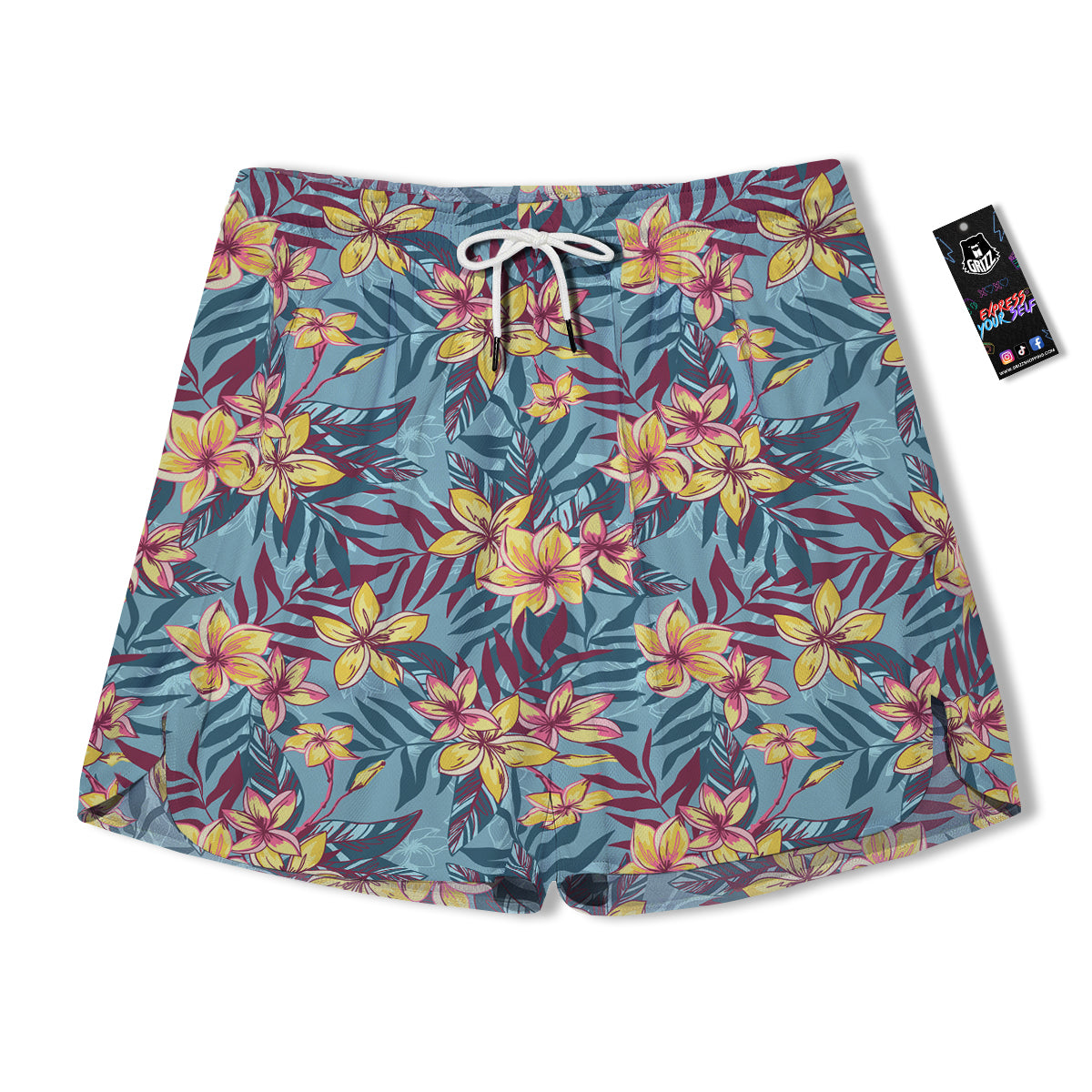 Plumeria Frangipani Tropical Print Pattern Men's Running Shorts-grizzshop