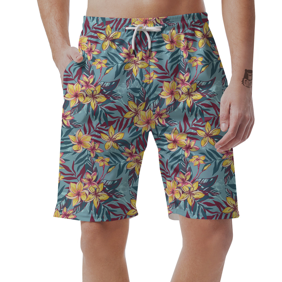 Plumeria Frangipani Tropical Print Pattern Men's Shorts-grizzshop