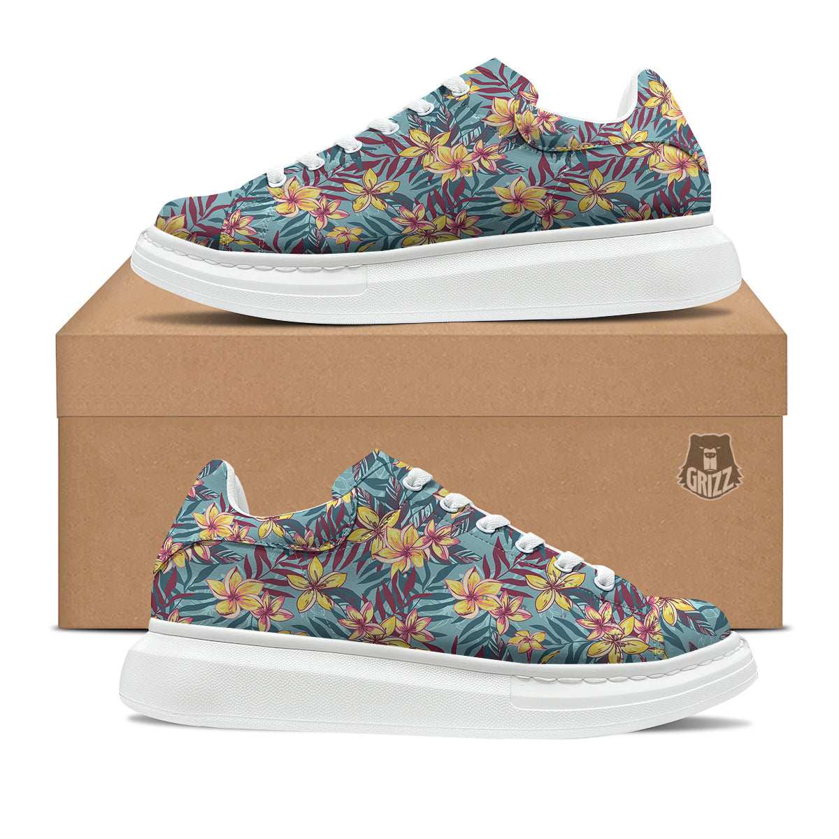 Plumeria Frangipani Tropical Print Pattern Platform Shoes-grizzshop