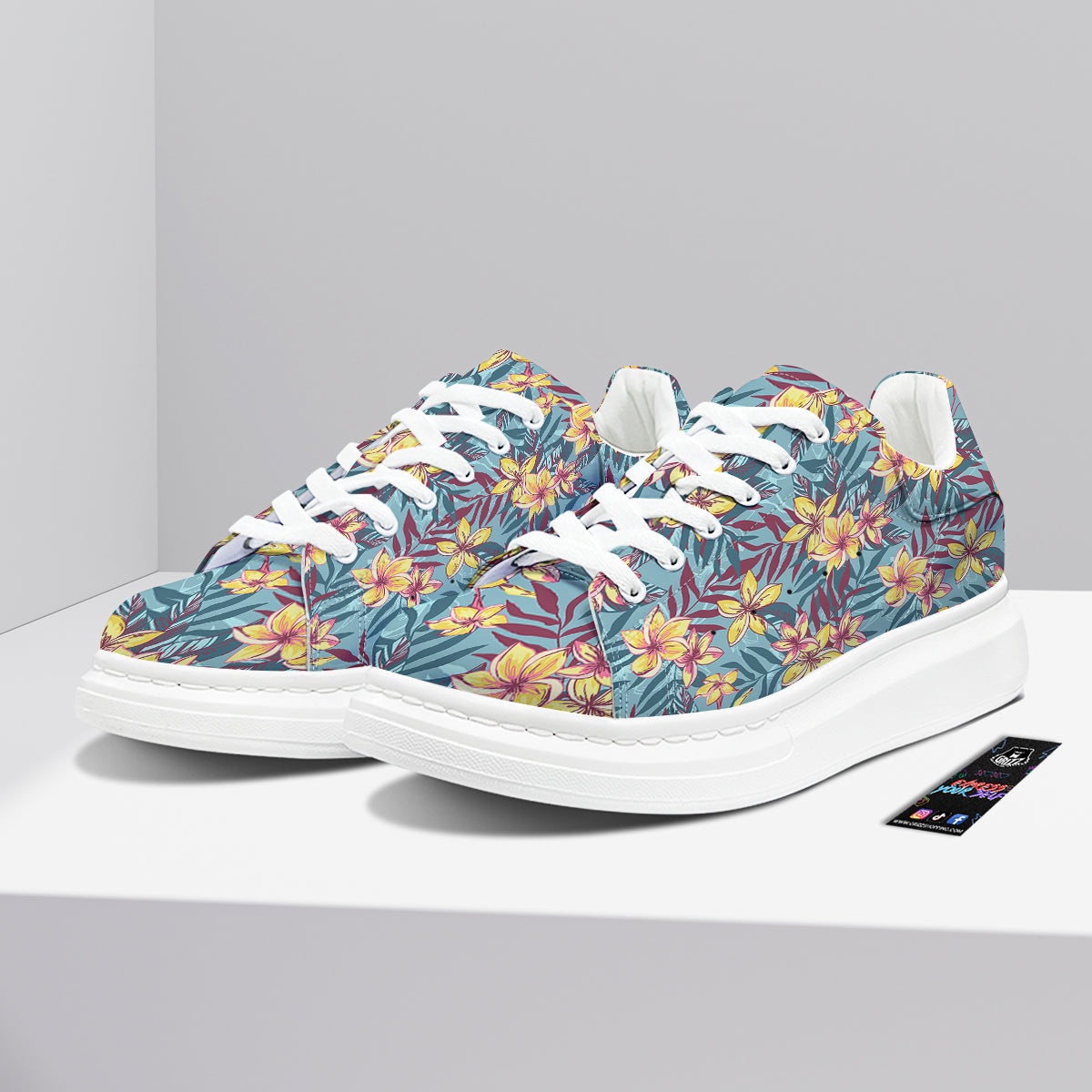 Plumeria Frangipani Tropical Print Pattern Platform Shoes-grizzshop