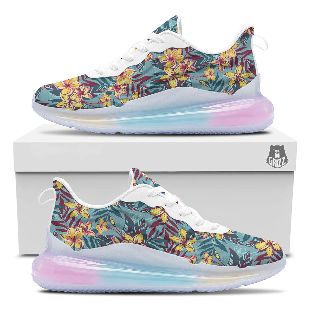 Plumeria Frangipani Tropical Print Pattern Running Sneakers-grizzshop