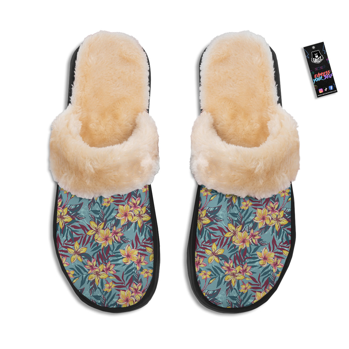 Plumeria Frangipani Tropical Print Pattern Slippers-grizzshop