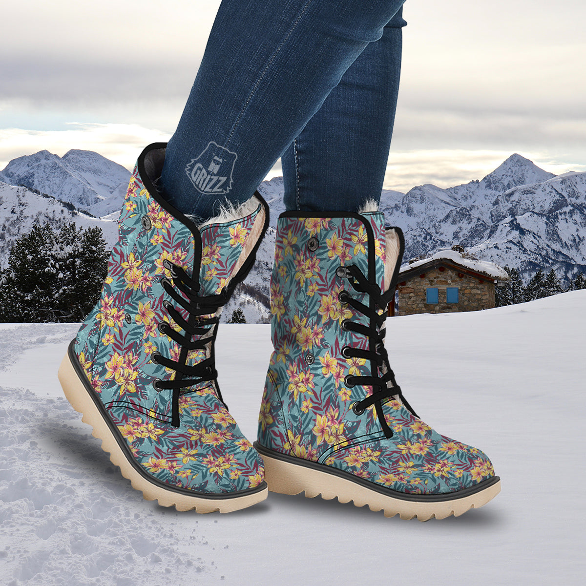 Plumeria Frangipani Tropical Print Pattern Snow Boots-grizzshop