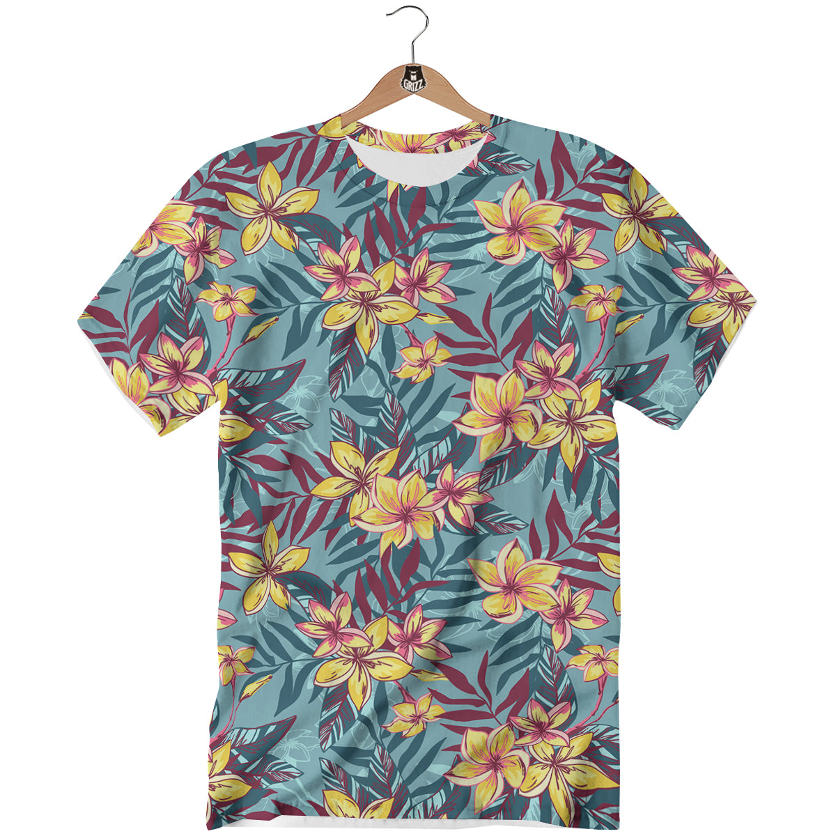 Plumeria Frangipani Tropical Print Pattern T-Shirt-grizzshop