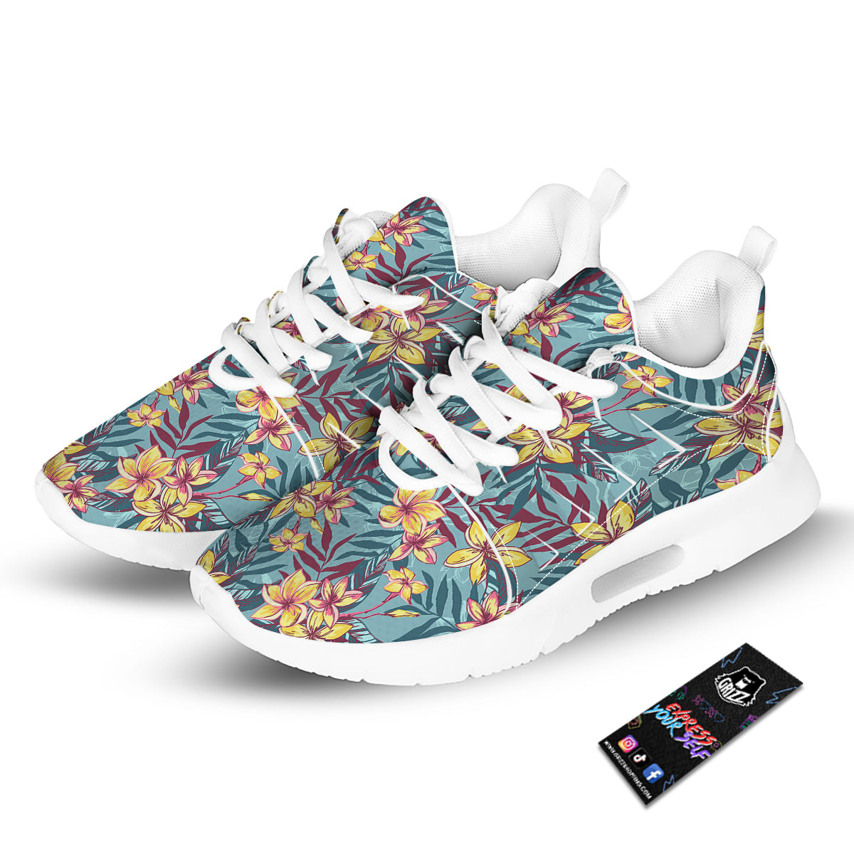 Plumeria Frangipani Tropical Print Pattern Tennis Shoes-grizzshop