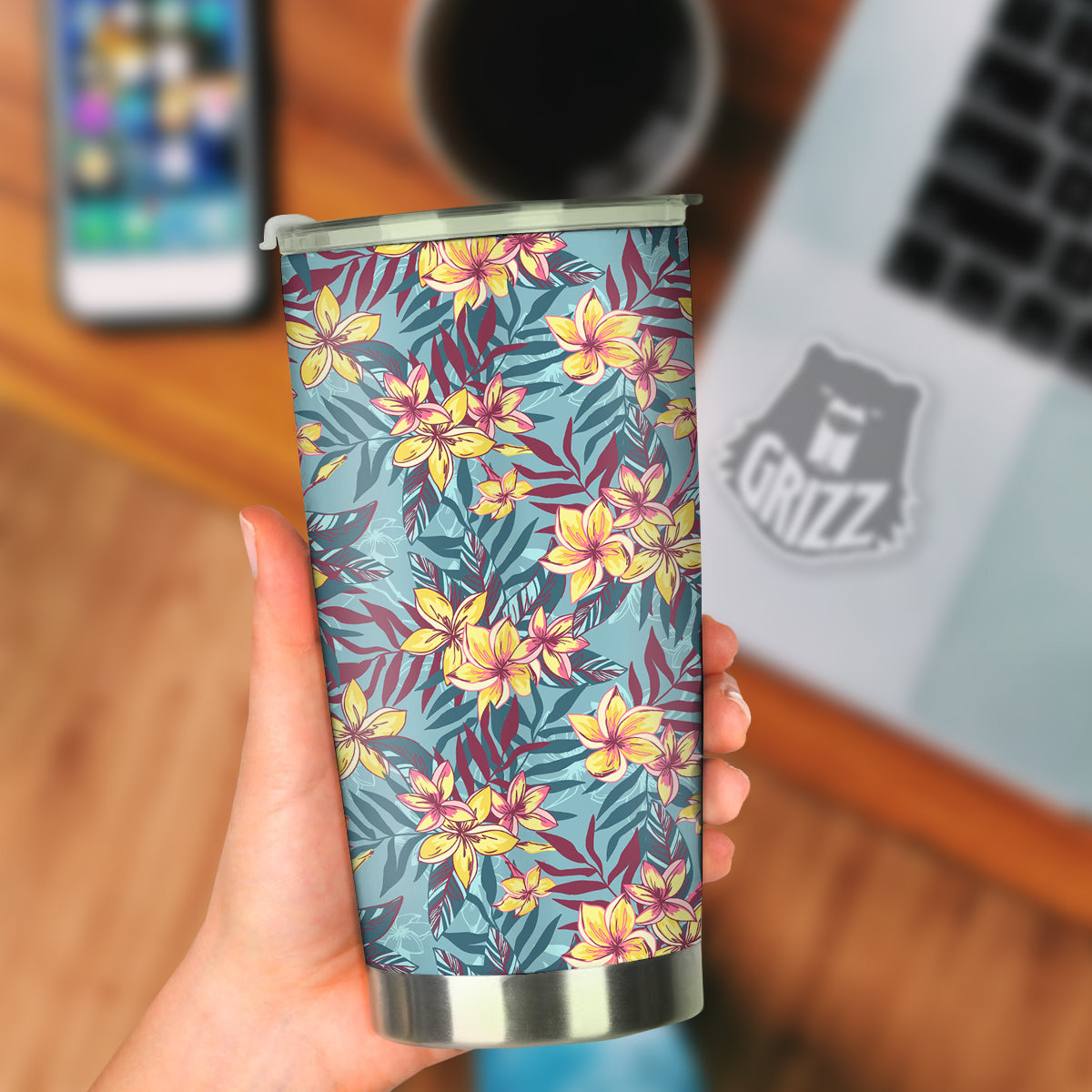 Plumeria Frangipani Tropical Print Pattern Tumbler-grizzshop