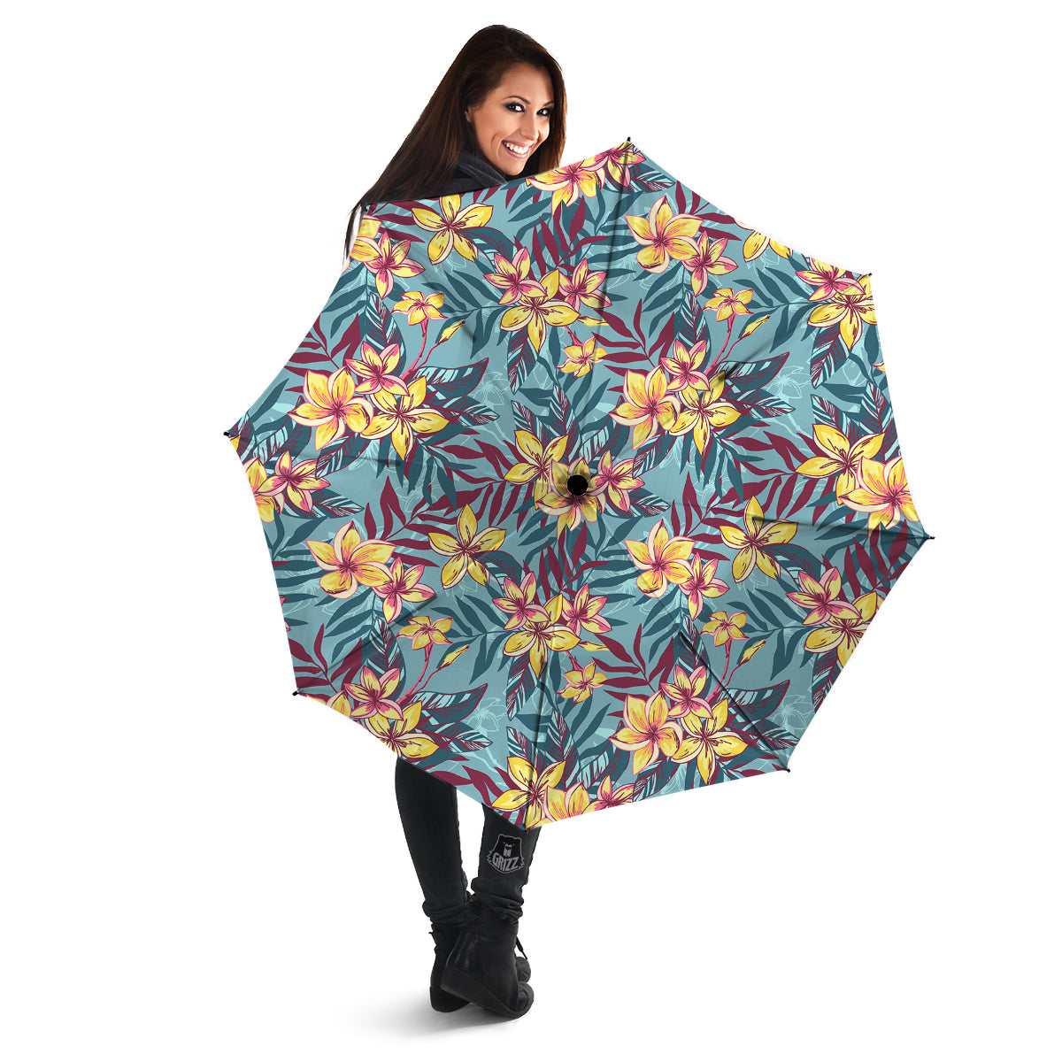 Plumeria Frangipani Tropical Print Pattern Umbrella-grizzshop