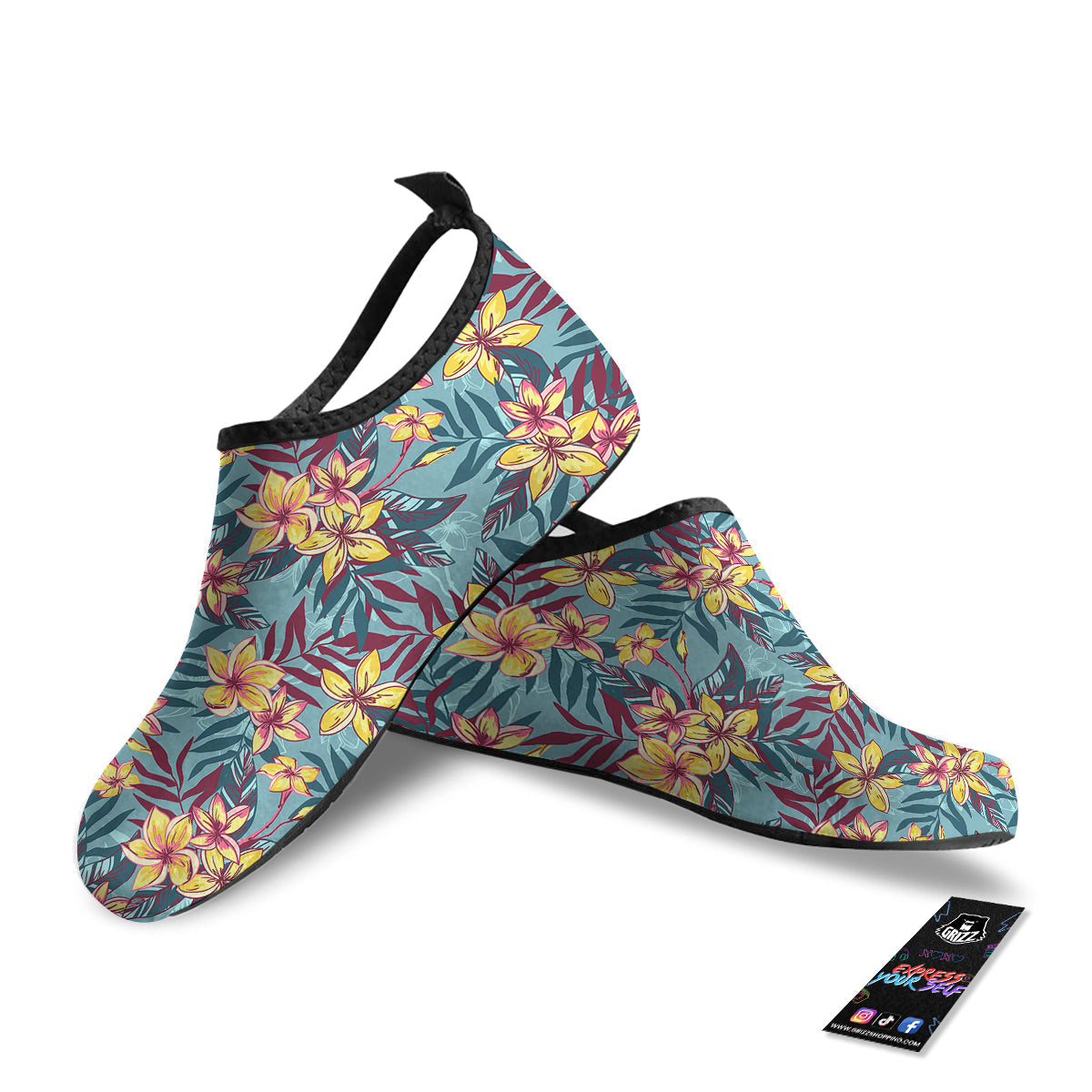 Plumeria Frangipani Tropical Print Pattern Water Shoes-grizzshop