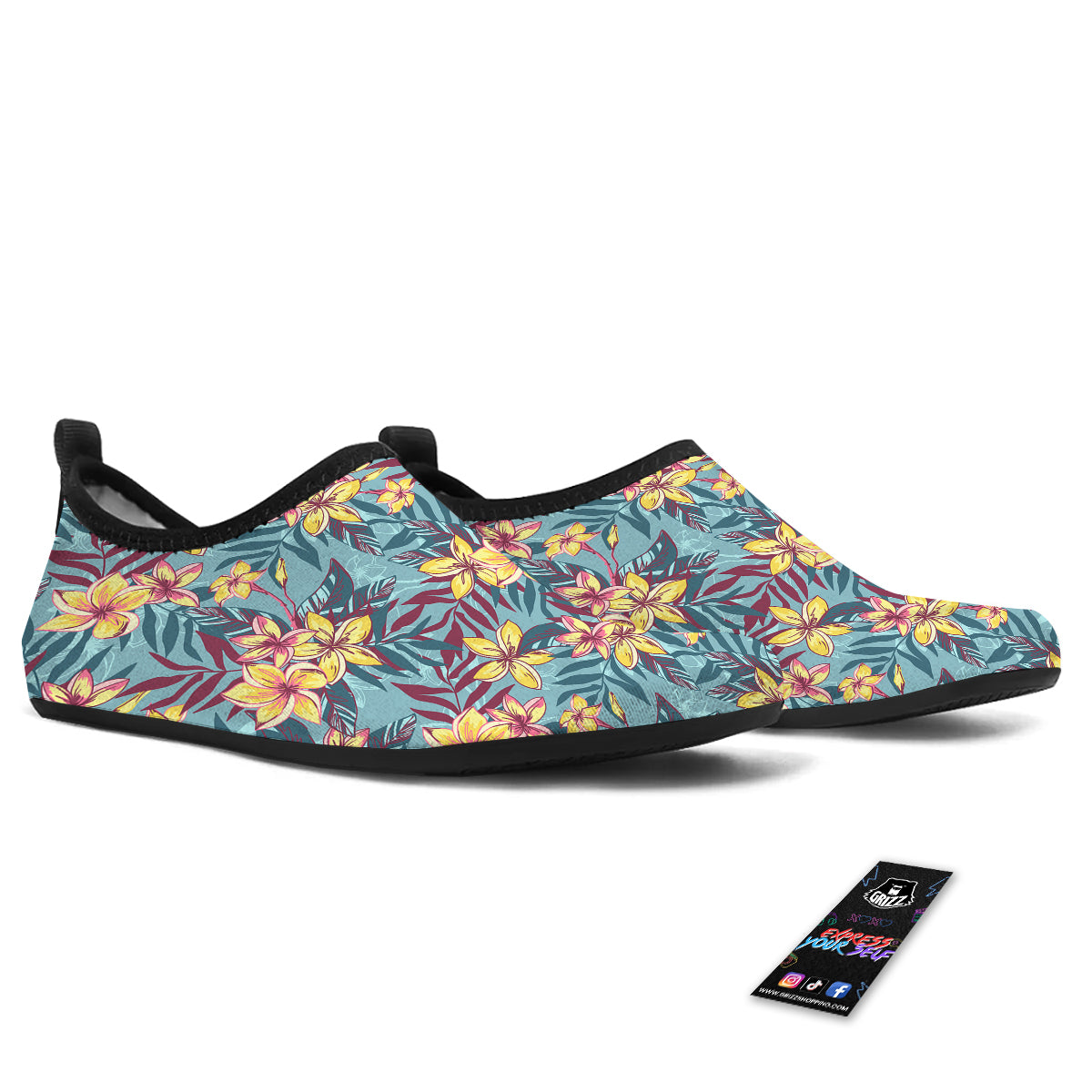 Plumeria Frangipani Tropical Print Pattern Water Shoes-grizzshop
