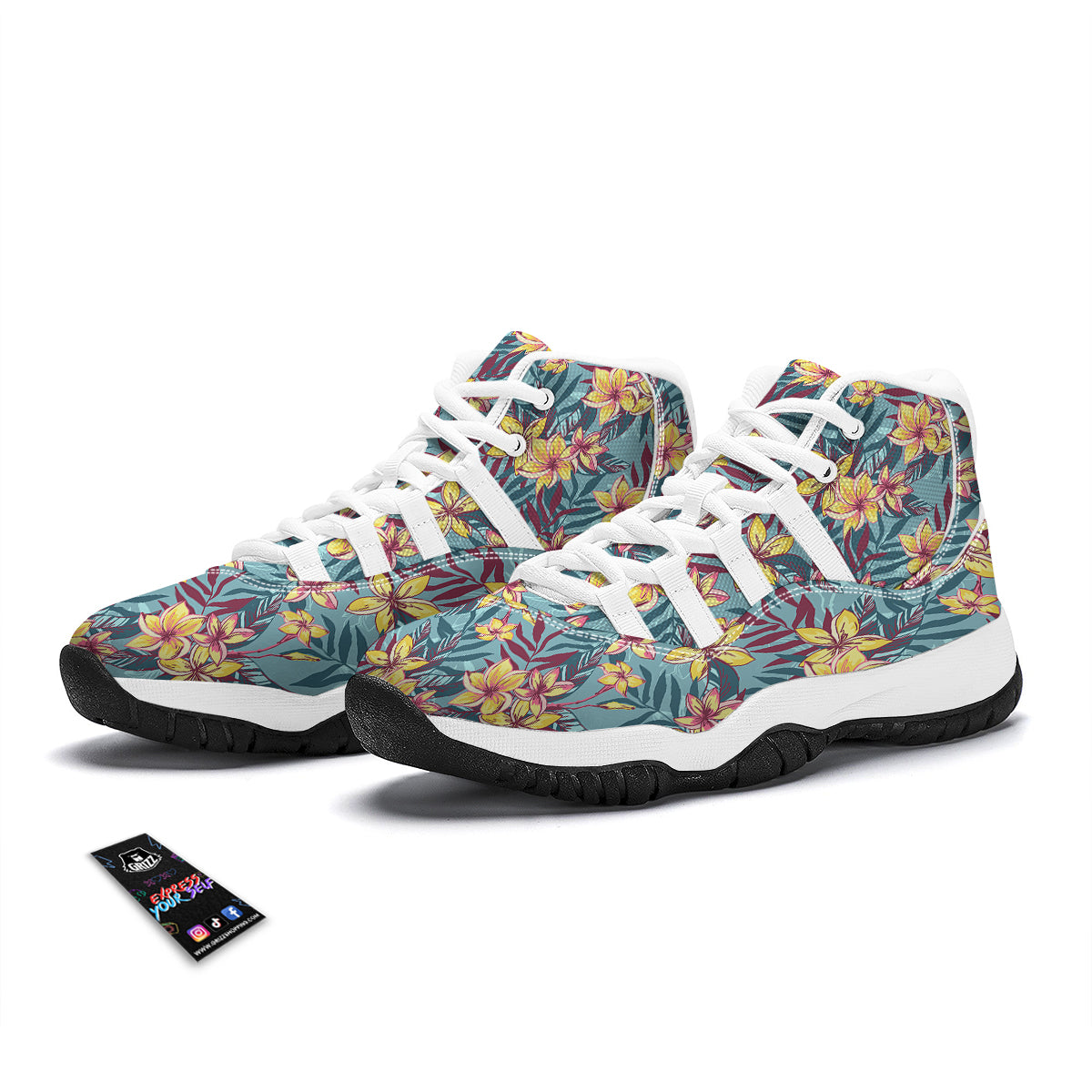 Plumeria Frangipani Tropical Print Pattern White Bball Shoes-grizzshop