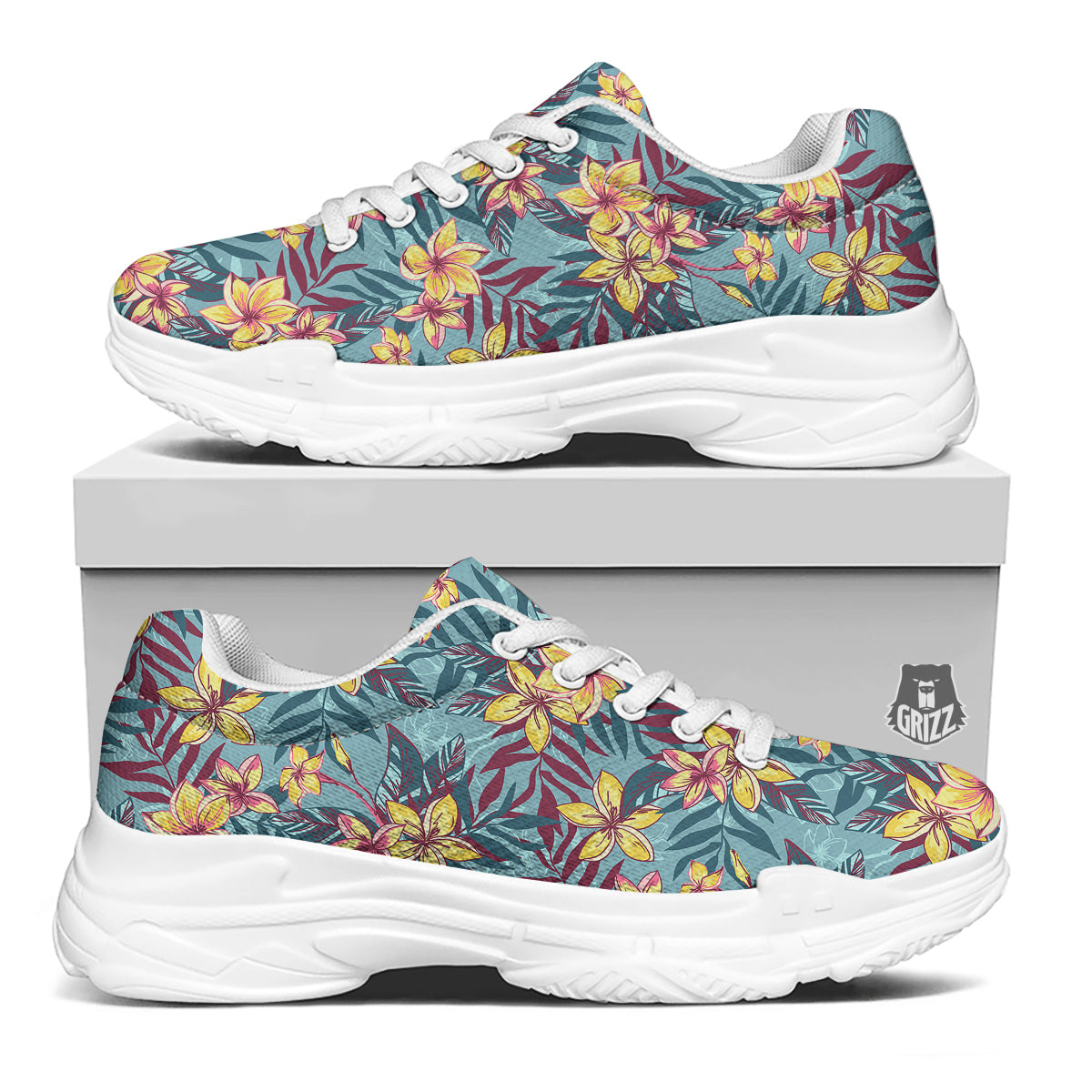 Plumeria Frangipani Tropical Print Pattern White Chunky Shoes-grizzshop