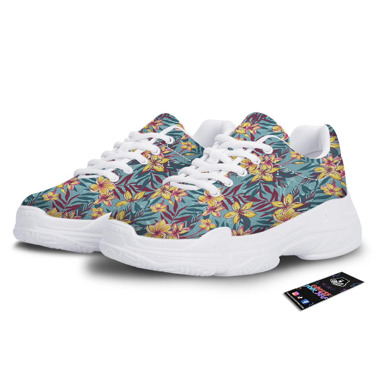 Plumeria Frangipani Tropical Print Pattern White Chunky Shoes-grizzshop