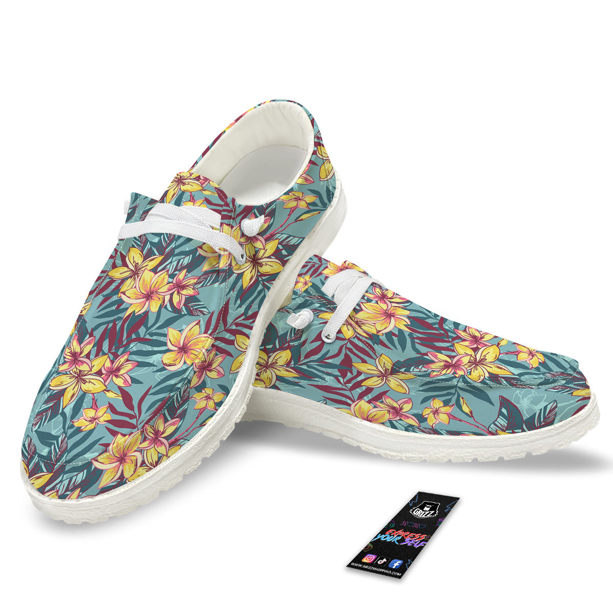 Plumeria Frangipani Tropical Print Pattern White Loafers-grizzshop