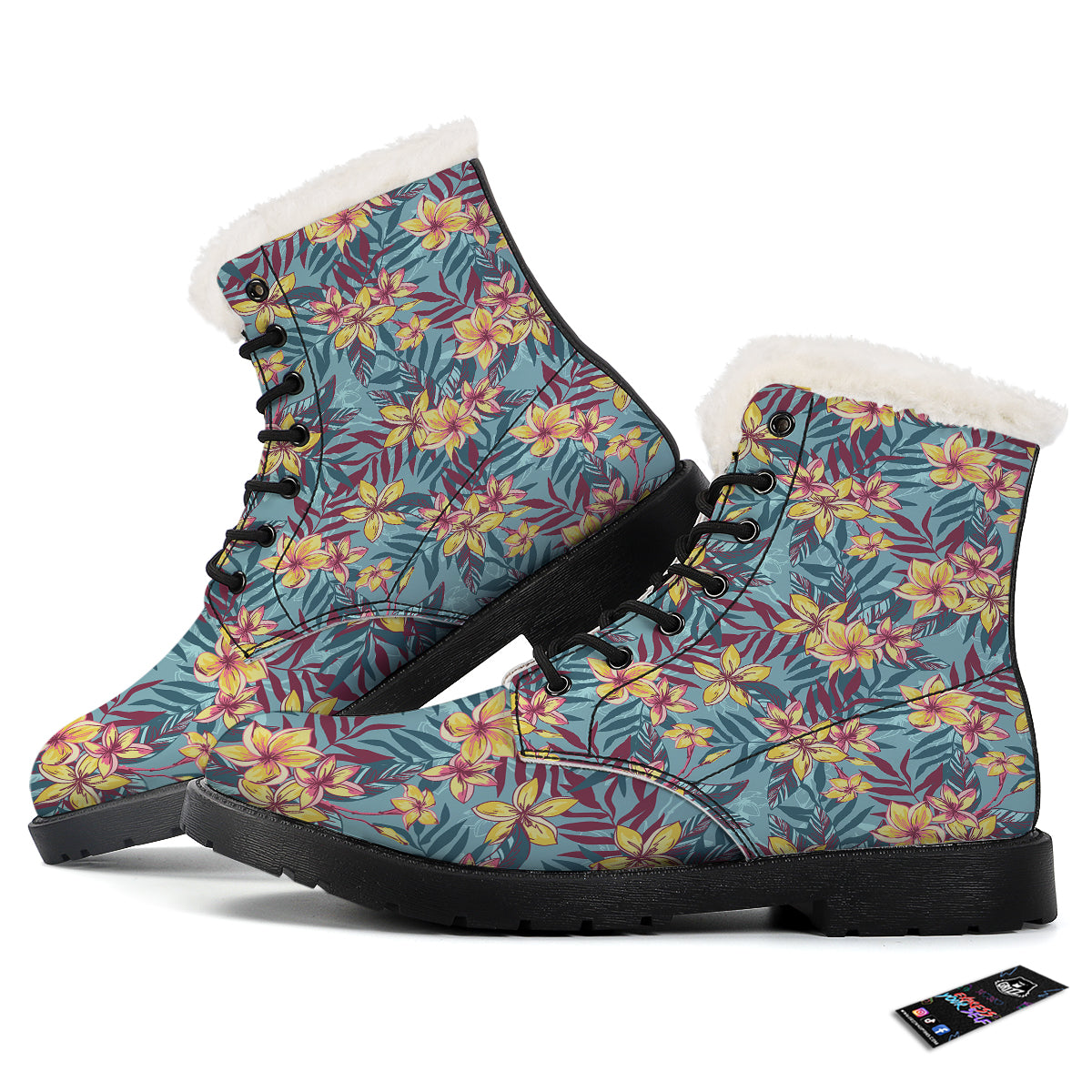 Plumeria Frangipani Tropical Print Pattern Winter Boots-grizzshop