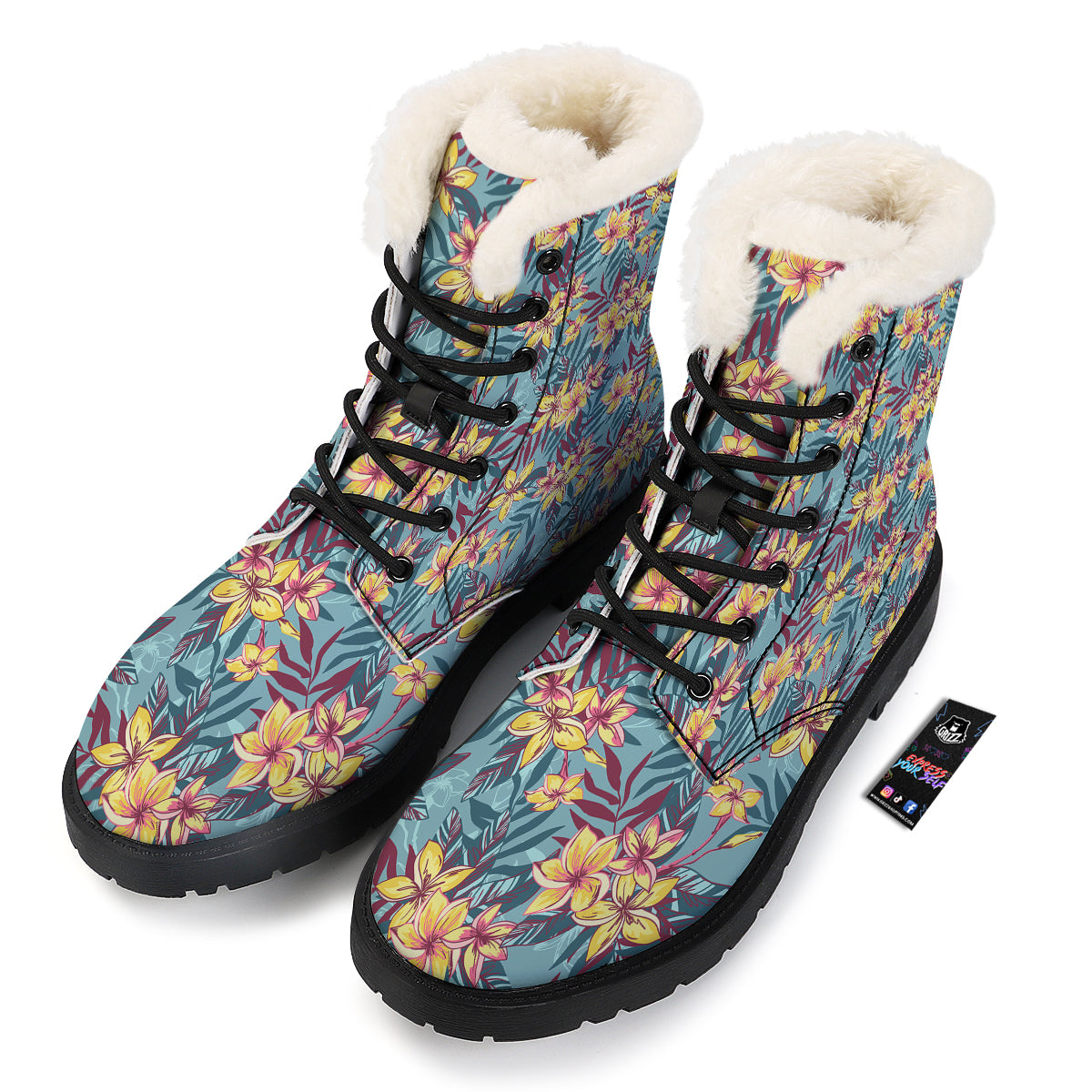 Plumeria Frangipani Tropical Print Pattern Winter Boots-grizzshop