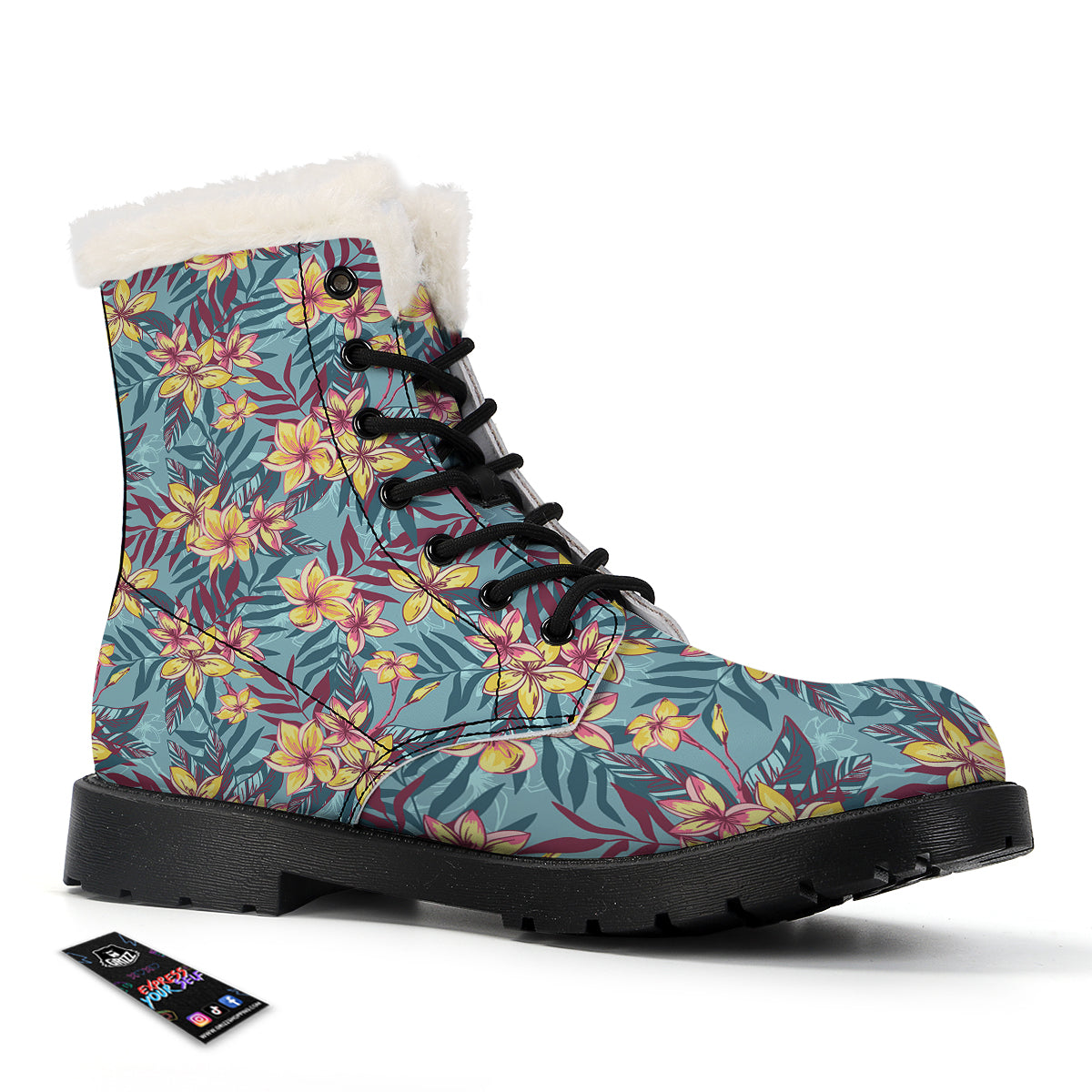 Plumeria Frangipani Tropical Print Pattern Winter Boots-grizzshop