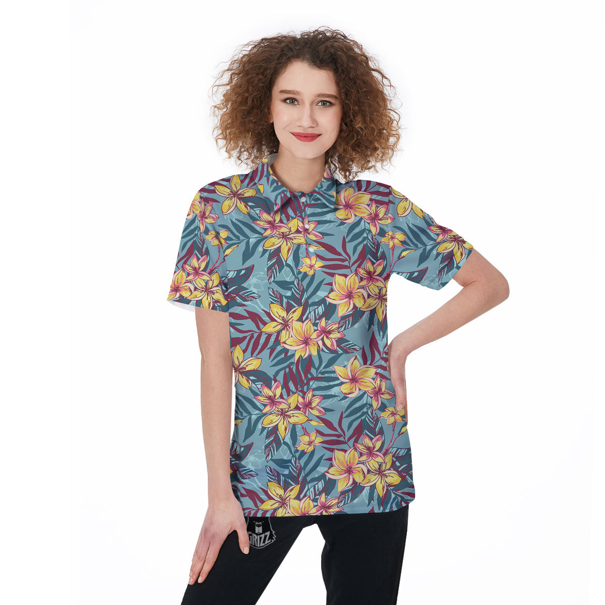 Plumeria Frangipani Tropical Print Pattern Women's Golf Shirts-grizzshop