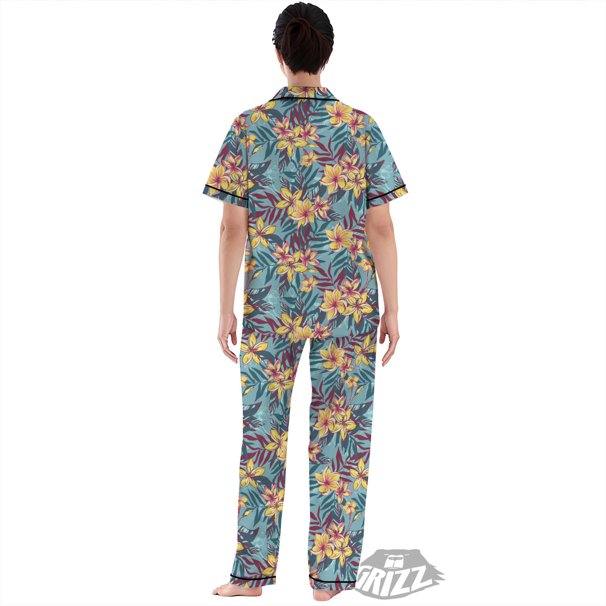 Plumeria Frangipani Tropical Print Pattern Women's Pajamas Set-grizzshop