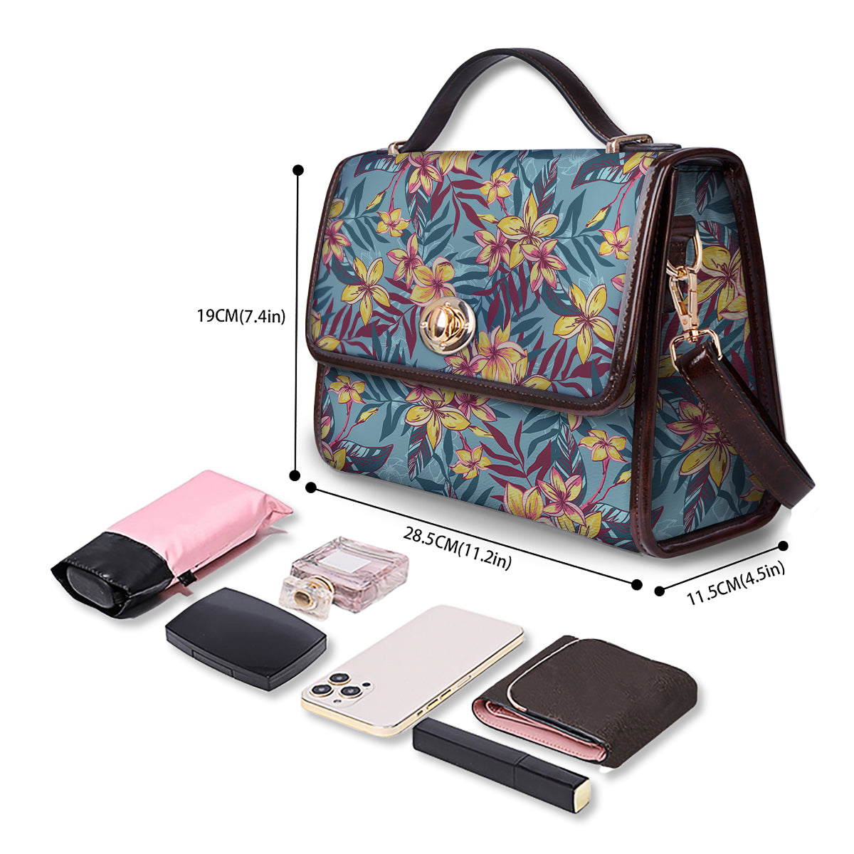 Plumeria Frangipani Tropical Print Pattern Women's Satchel Bag-grizzshop