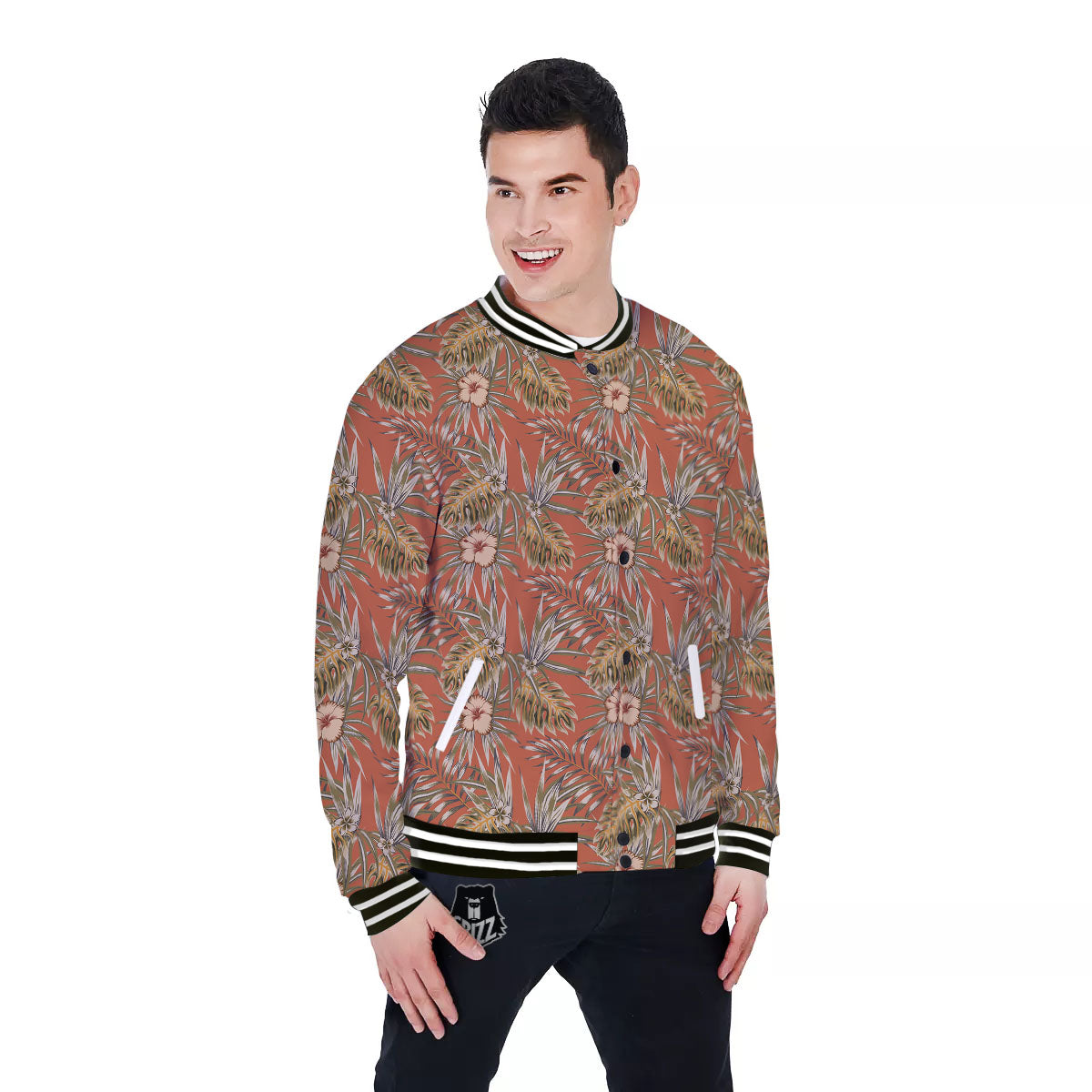 Plumeria Hibiscus Vintage Print Pattern Baseball Jacket-grizzshop