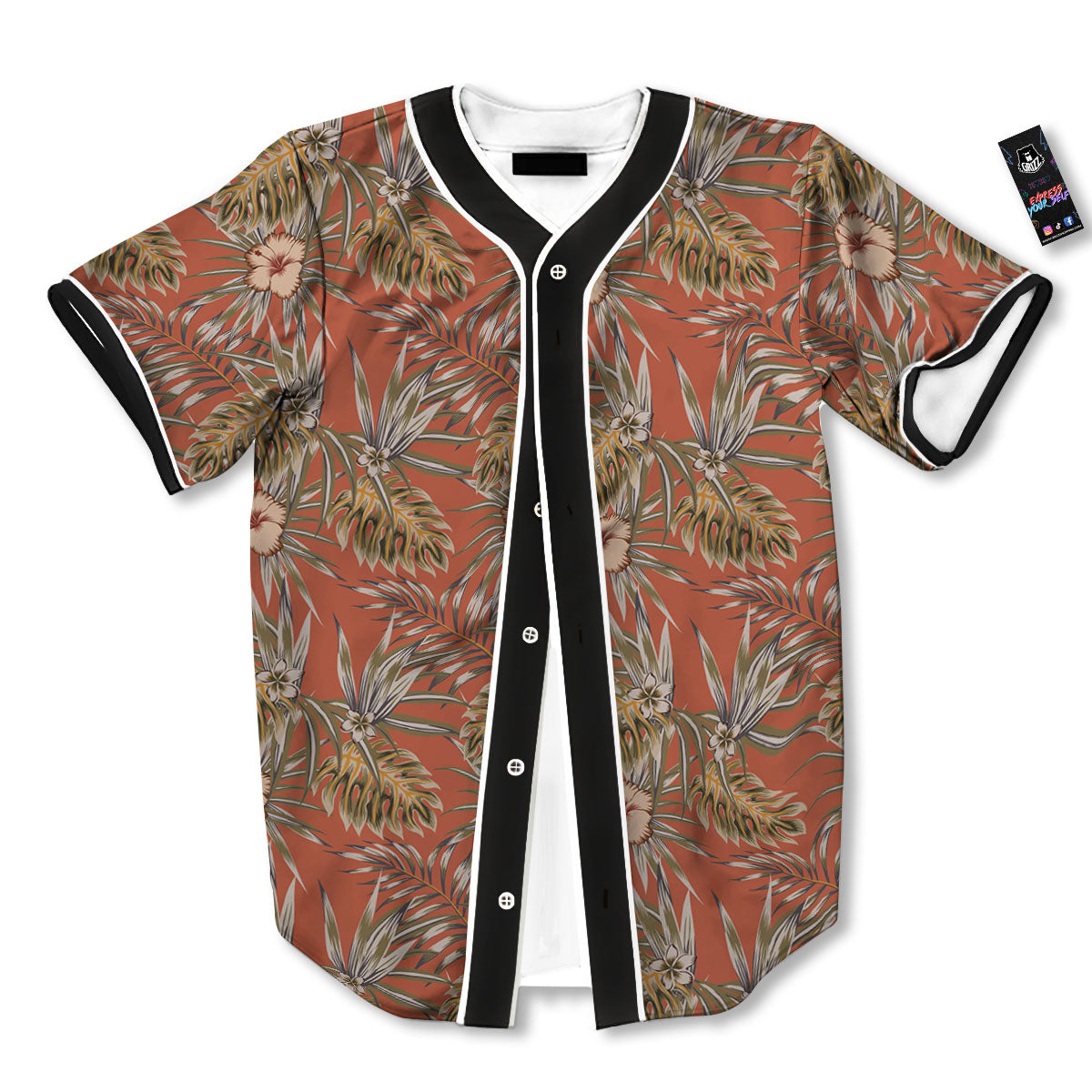 Plumeria Hibiscus Vintage Print Pattern Baseball Jersey-grizzshop