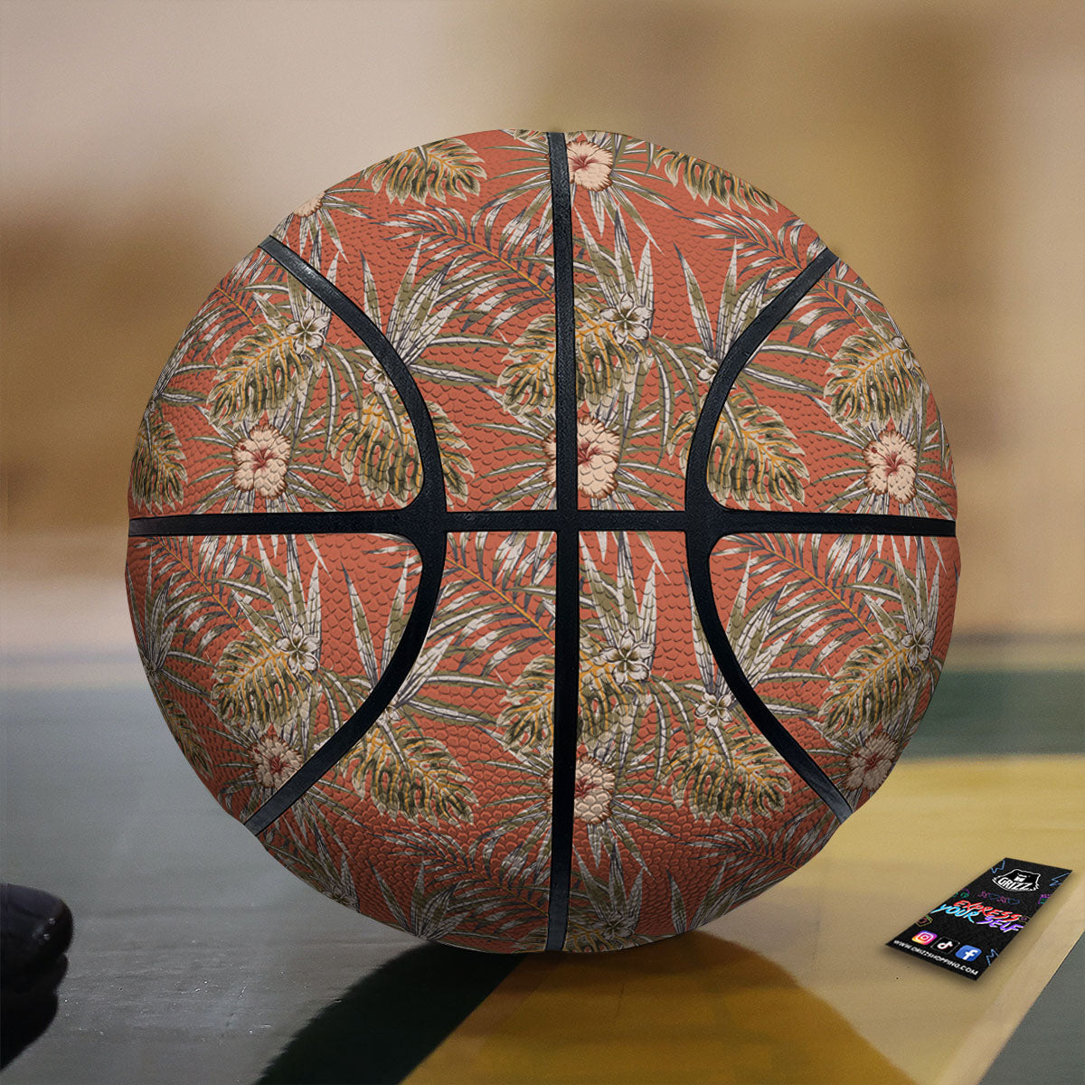 Plumeria Hibiscus Vintage Print Pattern Basketball