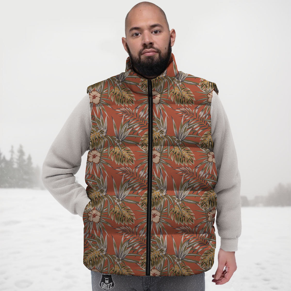 Plumeria Hibiscus Vintage Print Pattern Down Vest