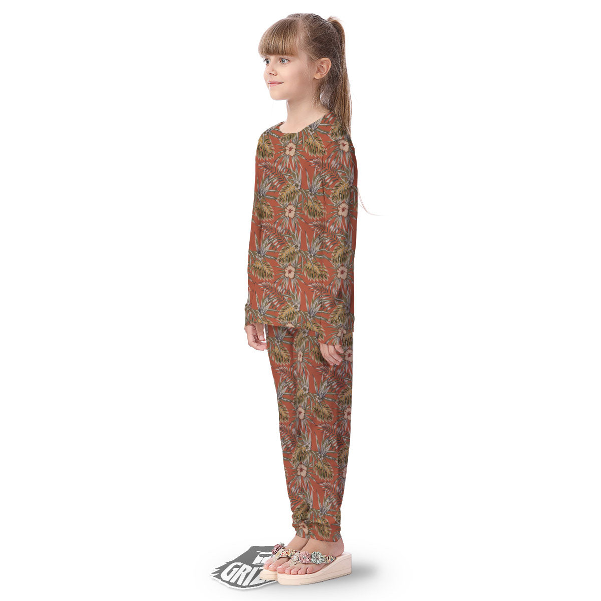 Plumeria Hibiscus Vintage Print Pattern Kid's Pajamas-grizzshop