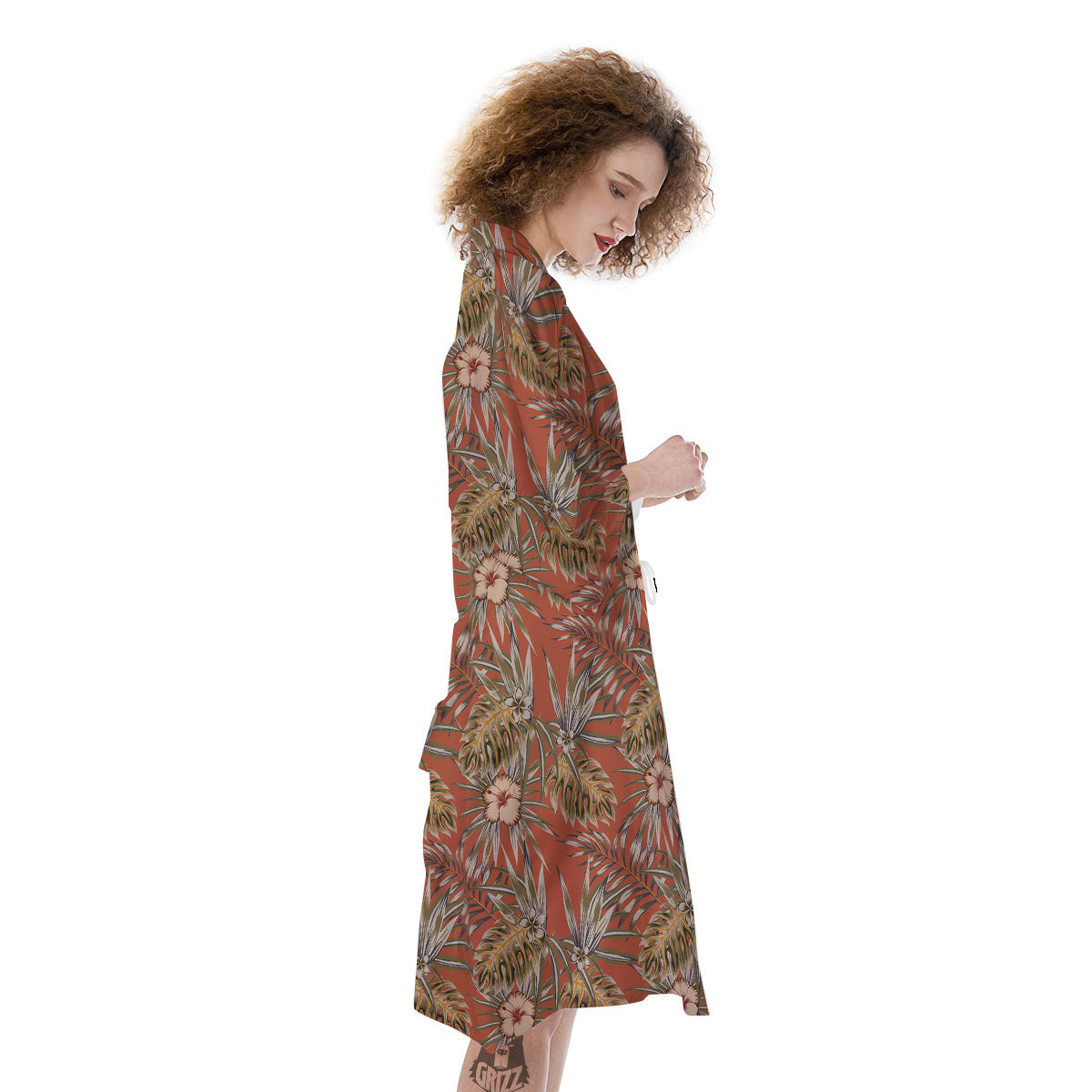 Plumeria Hibiscus Vintage Print Pattern Kimono-grizzshop