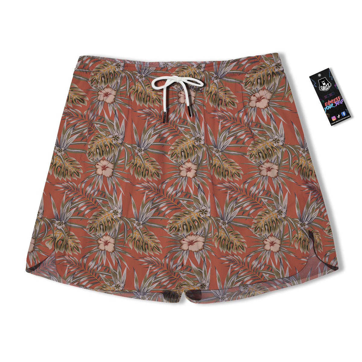 Plumeria Hibiscus Vintage Print Pattern Men's Running Shorts-grizzshop